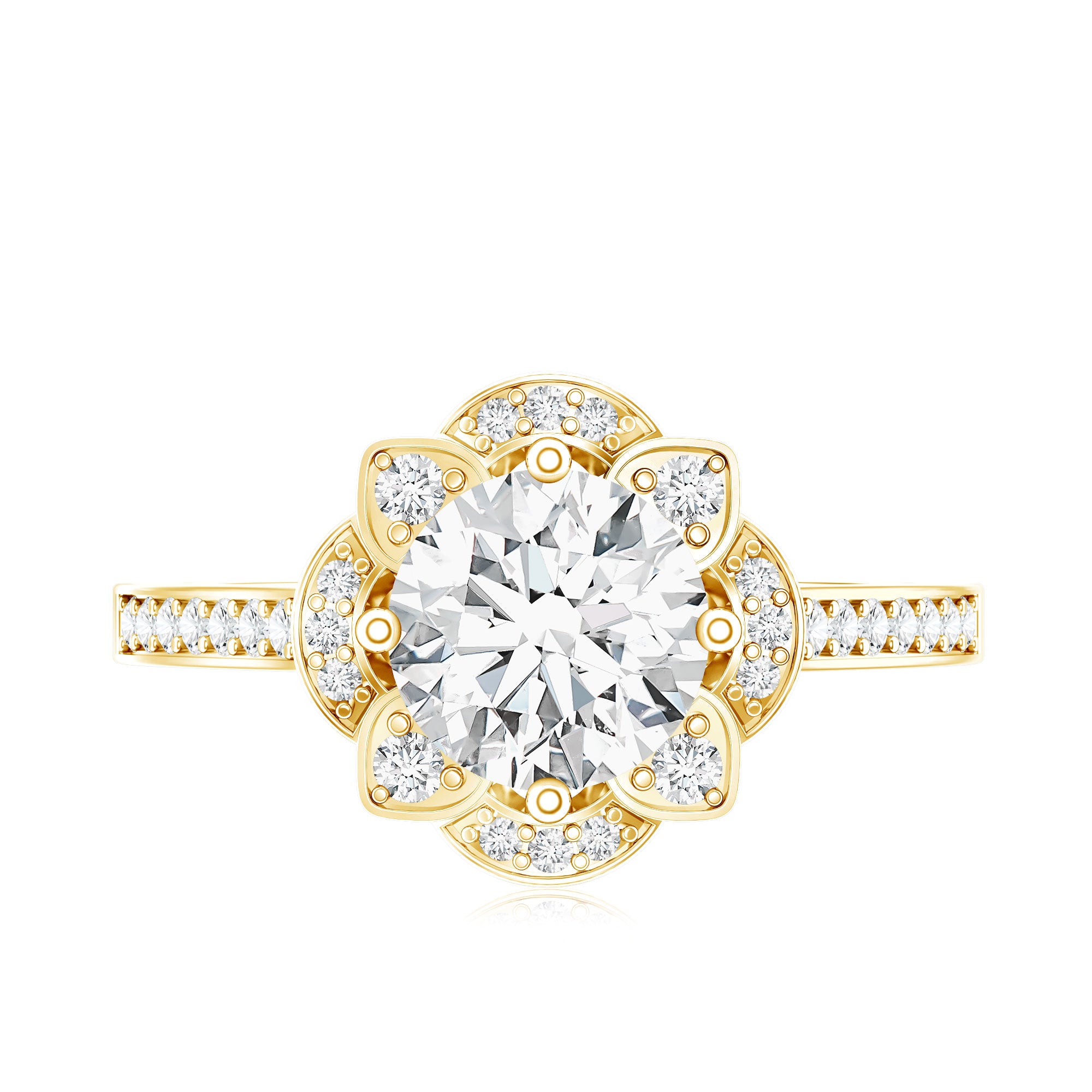 8 MM Lab Grown Diamond Vintage Engagement Ring With Diamond Studded Shank Lab - ( EF-VS ) - Rosec Jewels