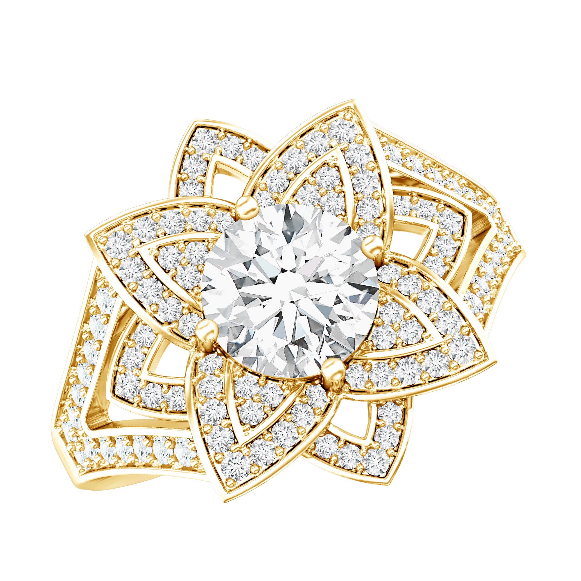 Lab Grown Diamond Art Deco Flower Engagement Ring Lab - ( EF-VS ) - Rosec Jewels