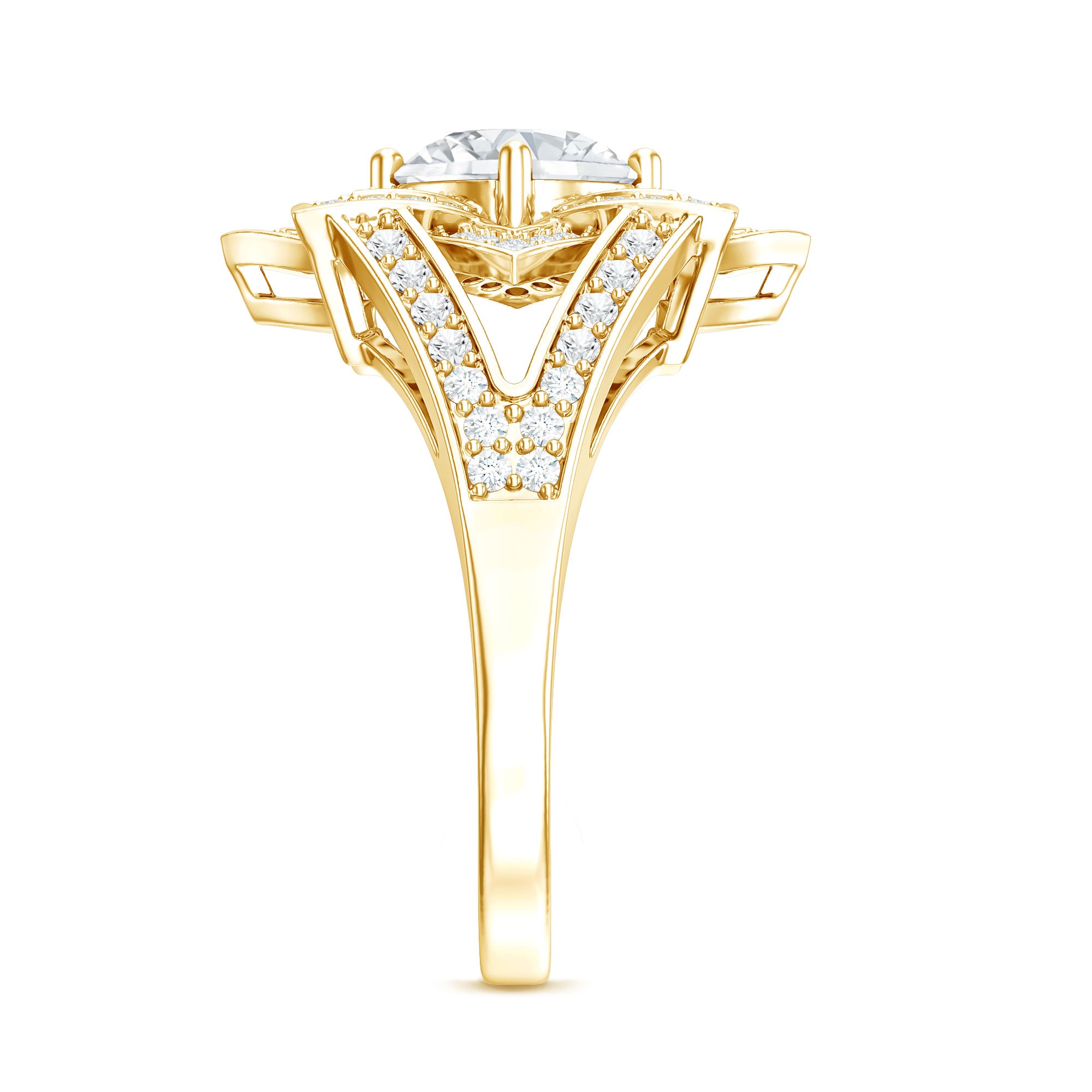 Lab Grown Diamond Art Deco Flower Engagement Ring Lab - ( EF-VS ) - Rosec Jewels