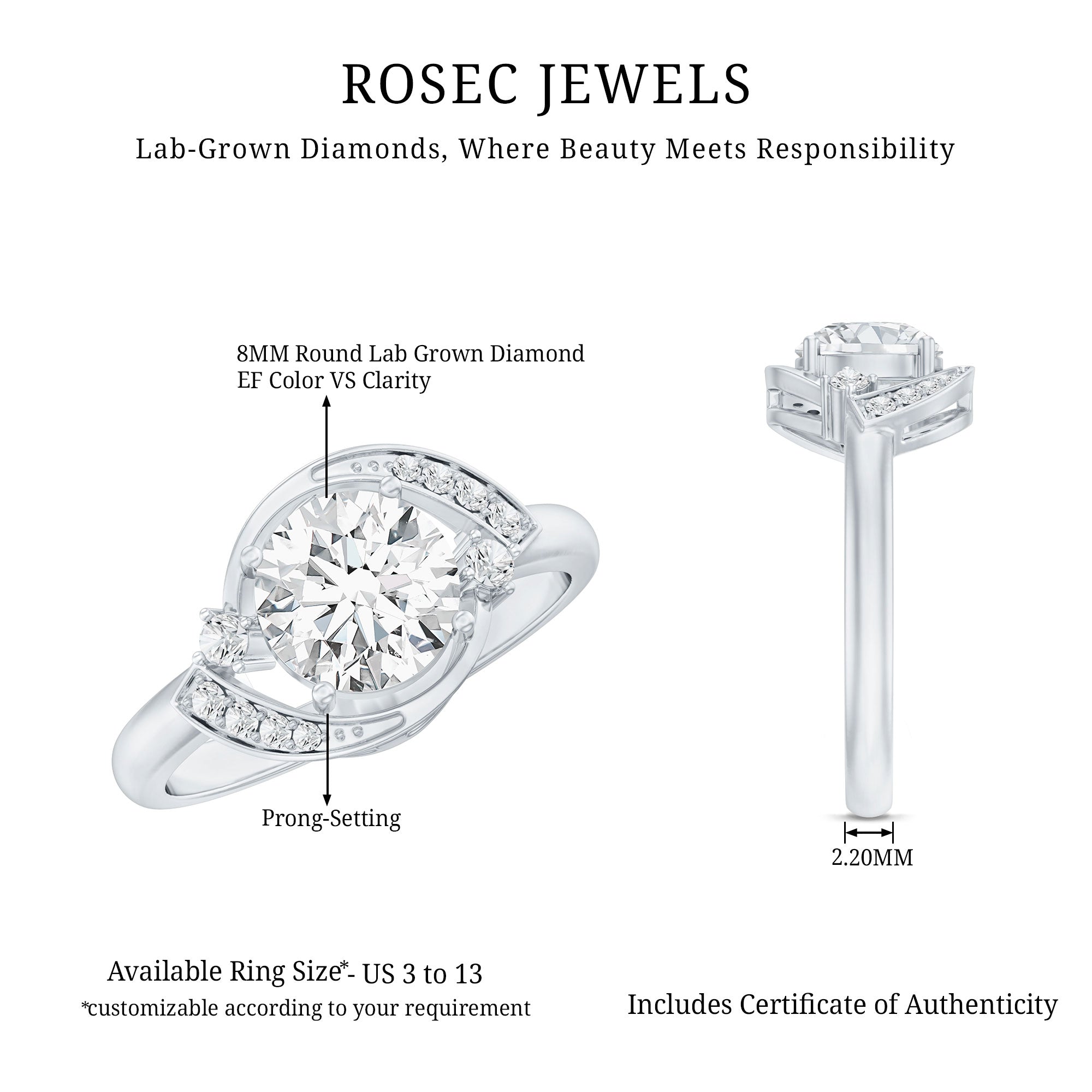 Rosec Jewels-2 Carat Lab Grown Diamond Bypass Engagement Ring
