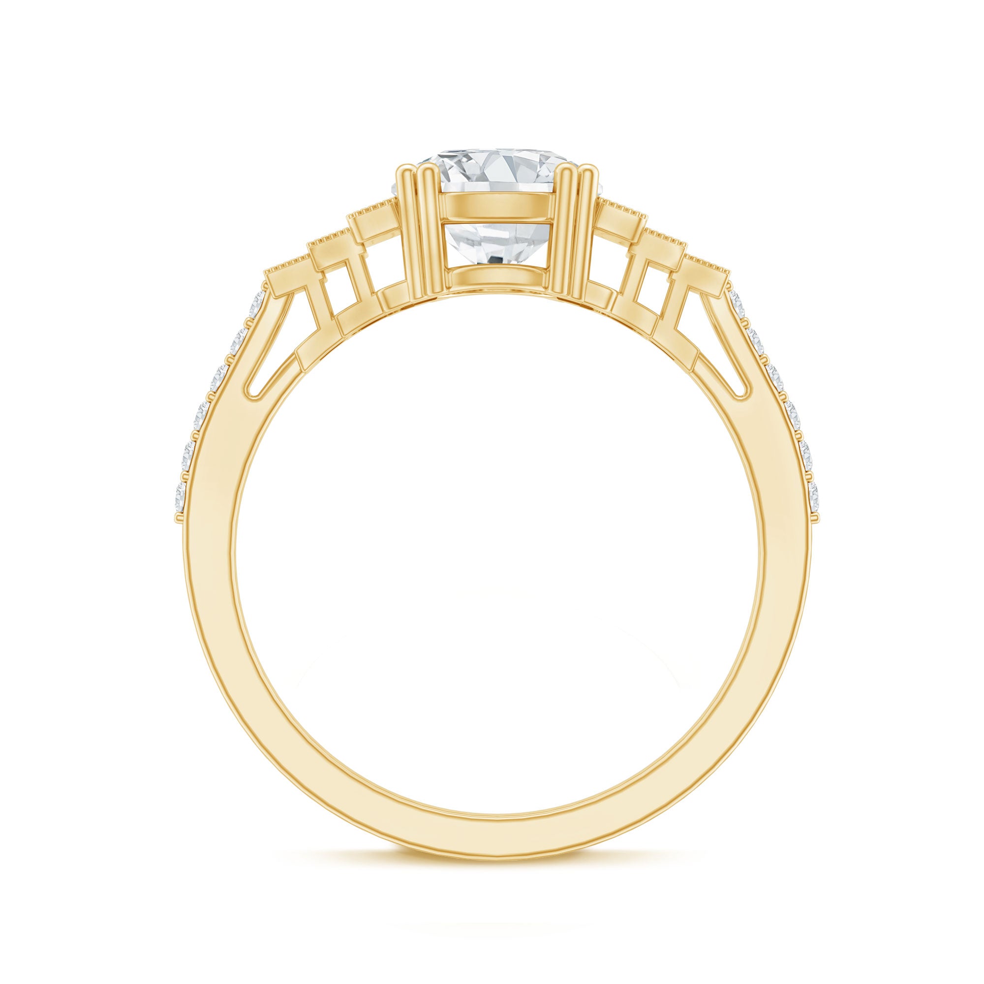 8 MM Lab Grown Diamond Retro Engagement Ring Lab - ( EF-VS ) - Rosec Jewels