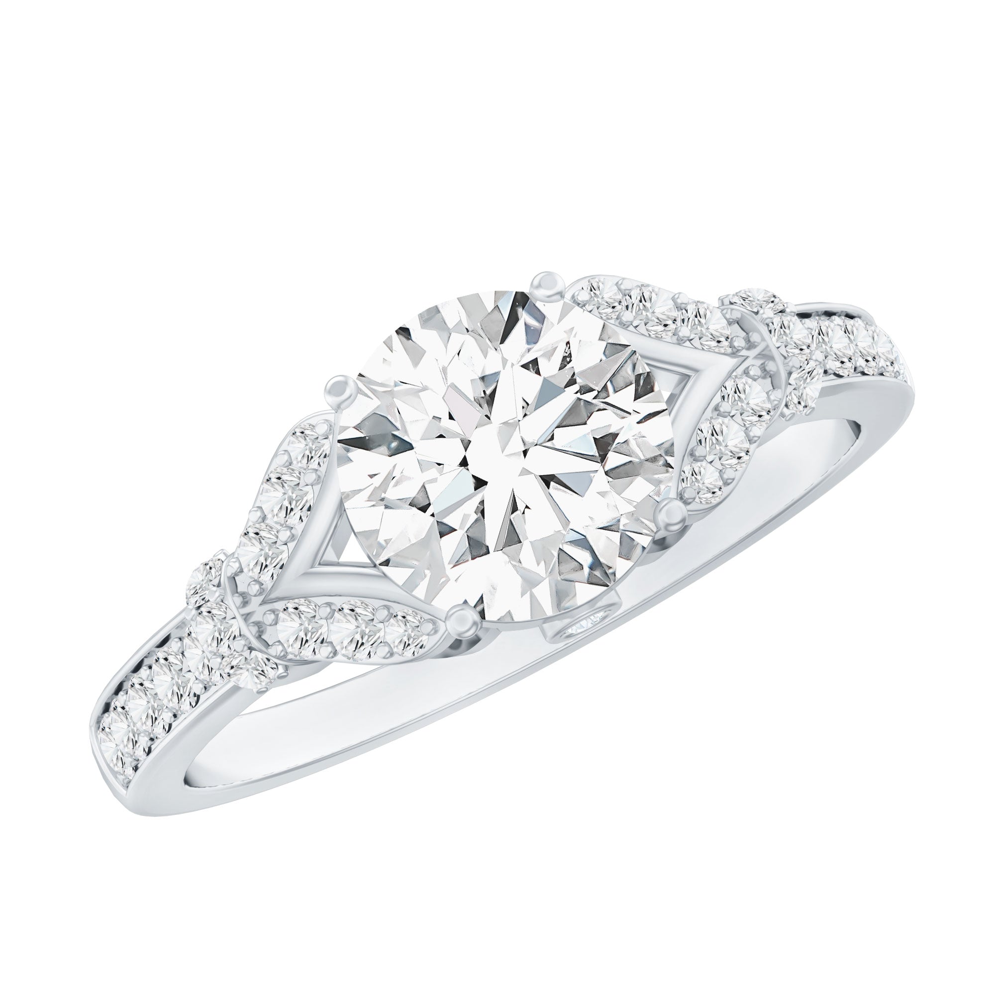 Certified 2Ct Lab Grown Diamond Split Shank Engagement Ring Lab - ( EF-VS ) - Rosec Jewels