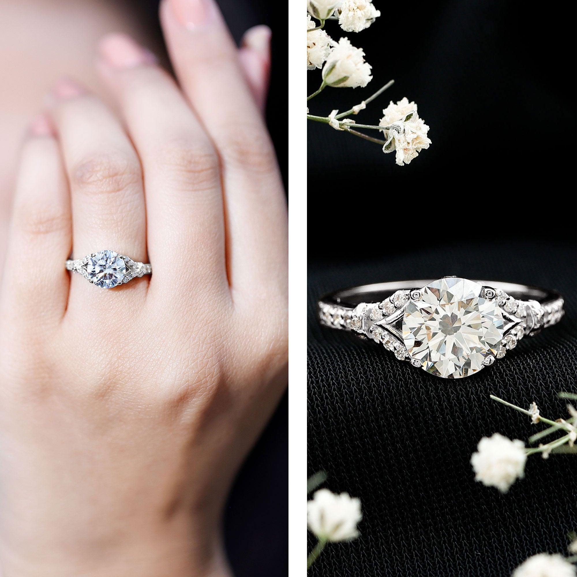 Certified 2Ct Lab Grown Diamond Split Shank Engagement Ring Lab - ( EF-VS ) - Rosec Jewels