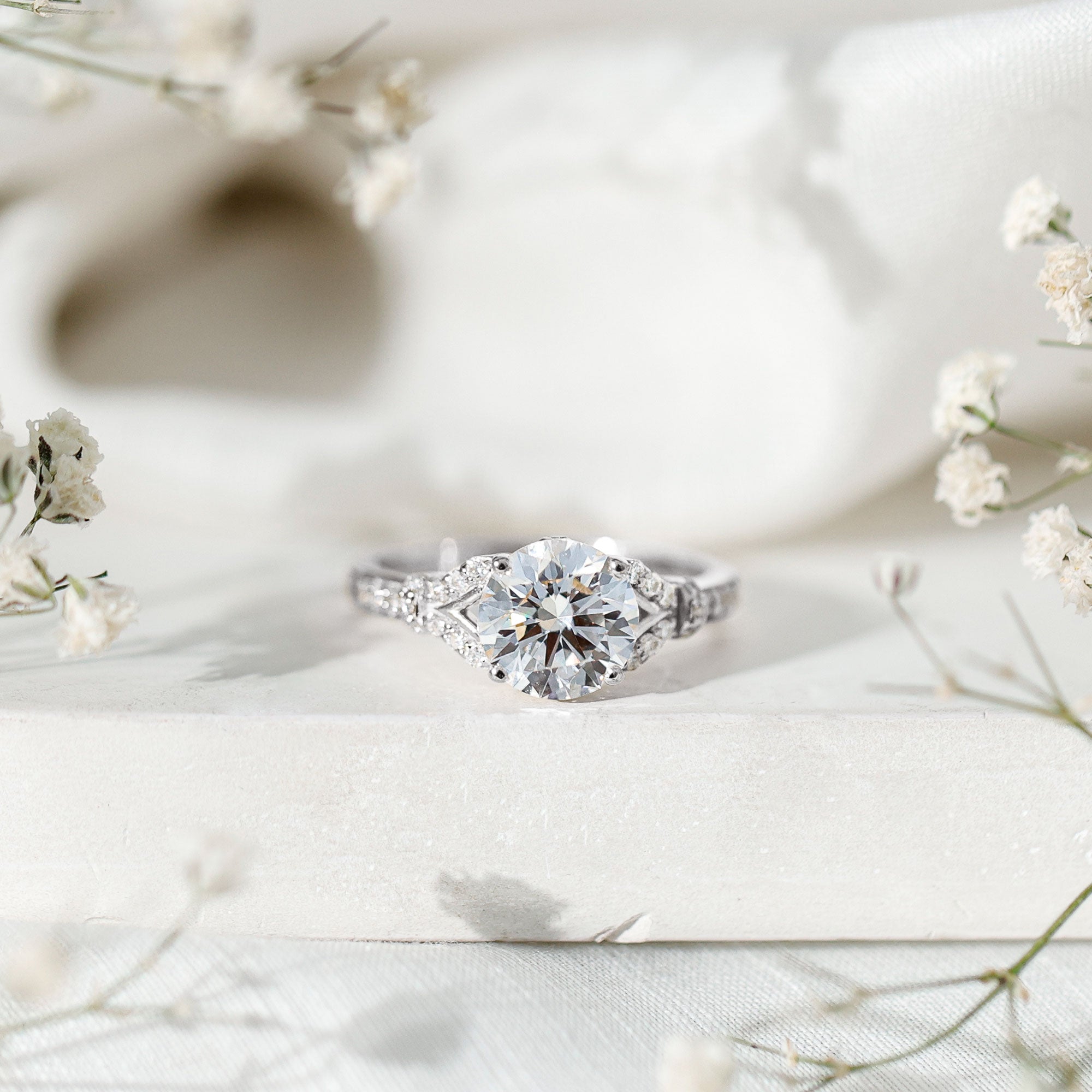 Certified 2Ct Lab Grown Diamond Split Shank Engagement Ring Lab - ( EF-VS ) - Rosec Jewels
