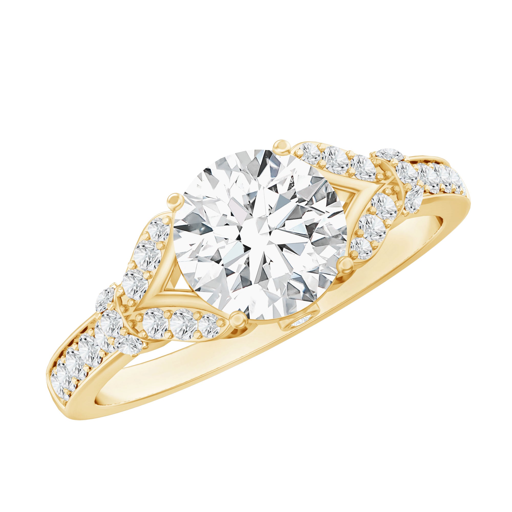 Certified 2Ct Lab Grown Diamond Split Shank Engagement Ring Lab - ( EF-VS ) - Rosec Jewels