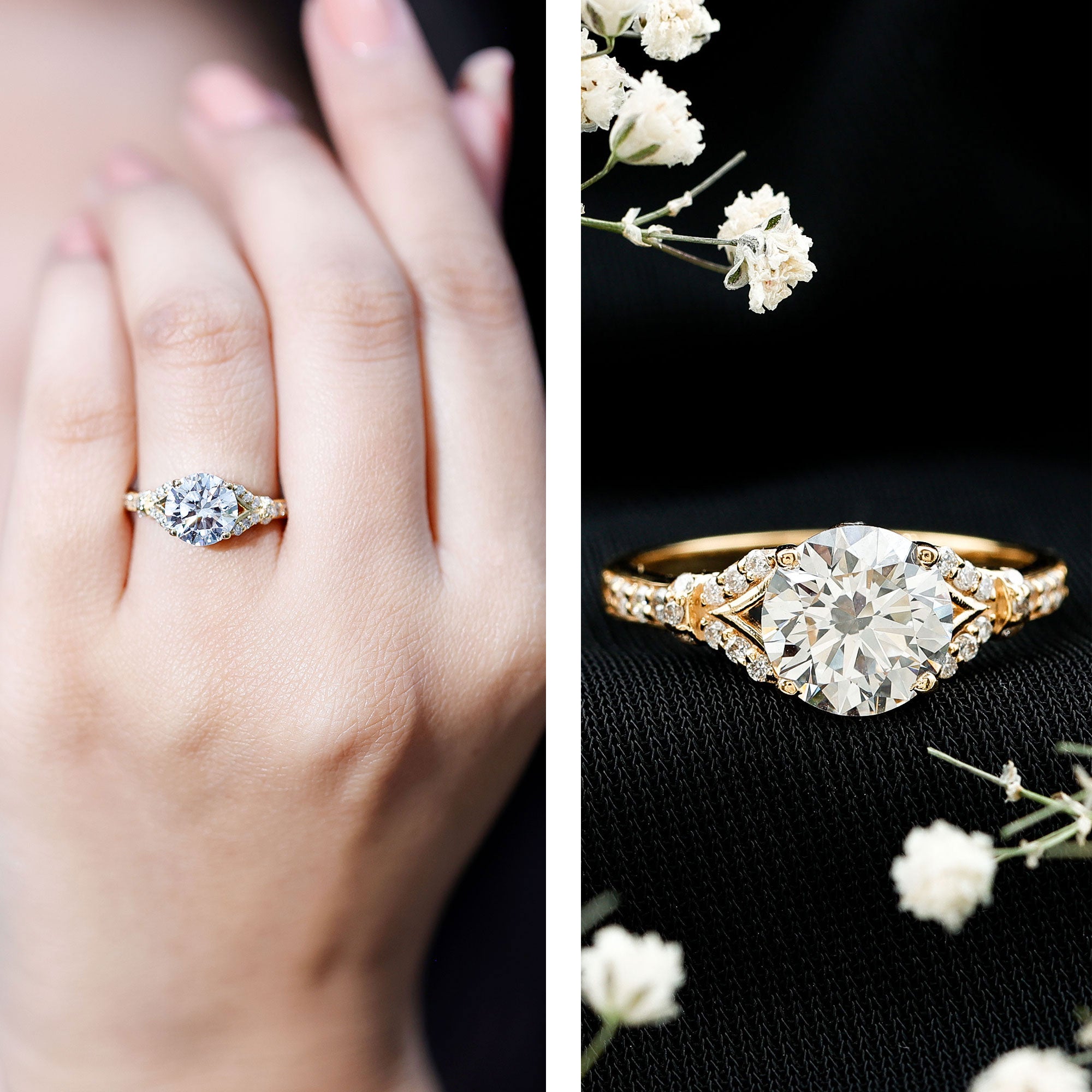 Certified 2Ct Lab Grown Diamond Split Shank Engagement Ring Lab - ( EF-VS ) - Rosec Jewels