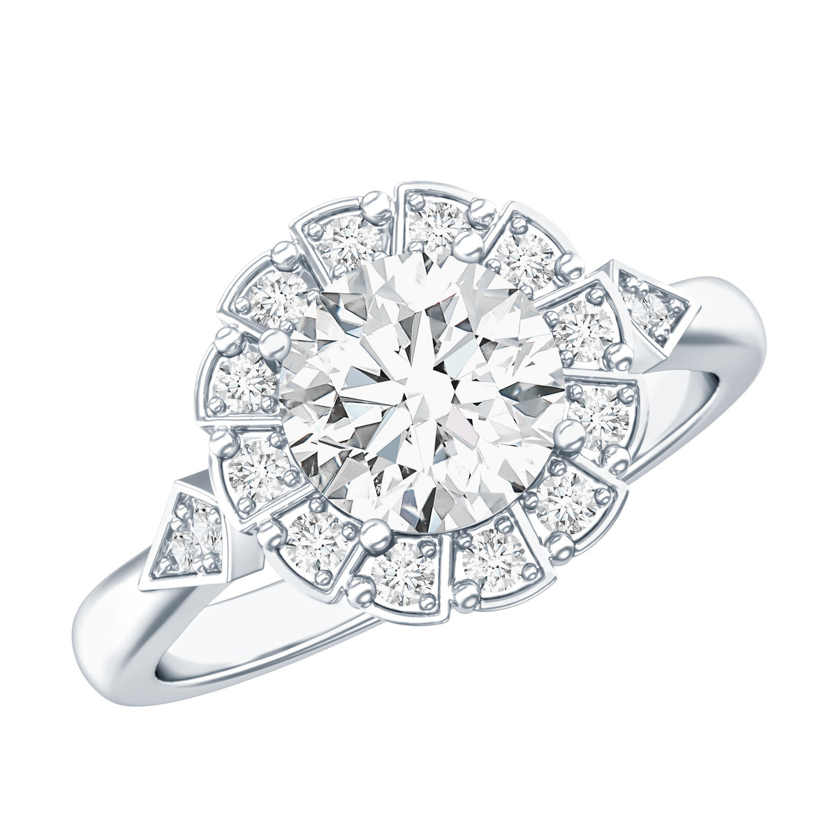 IGI Certified 2 Carat Lab Grown Diamond Flower Halo Engagement Ring Lab - ( E-VS1 ) - Rosec Jewels
