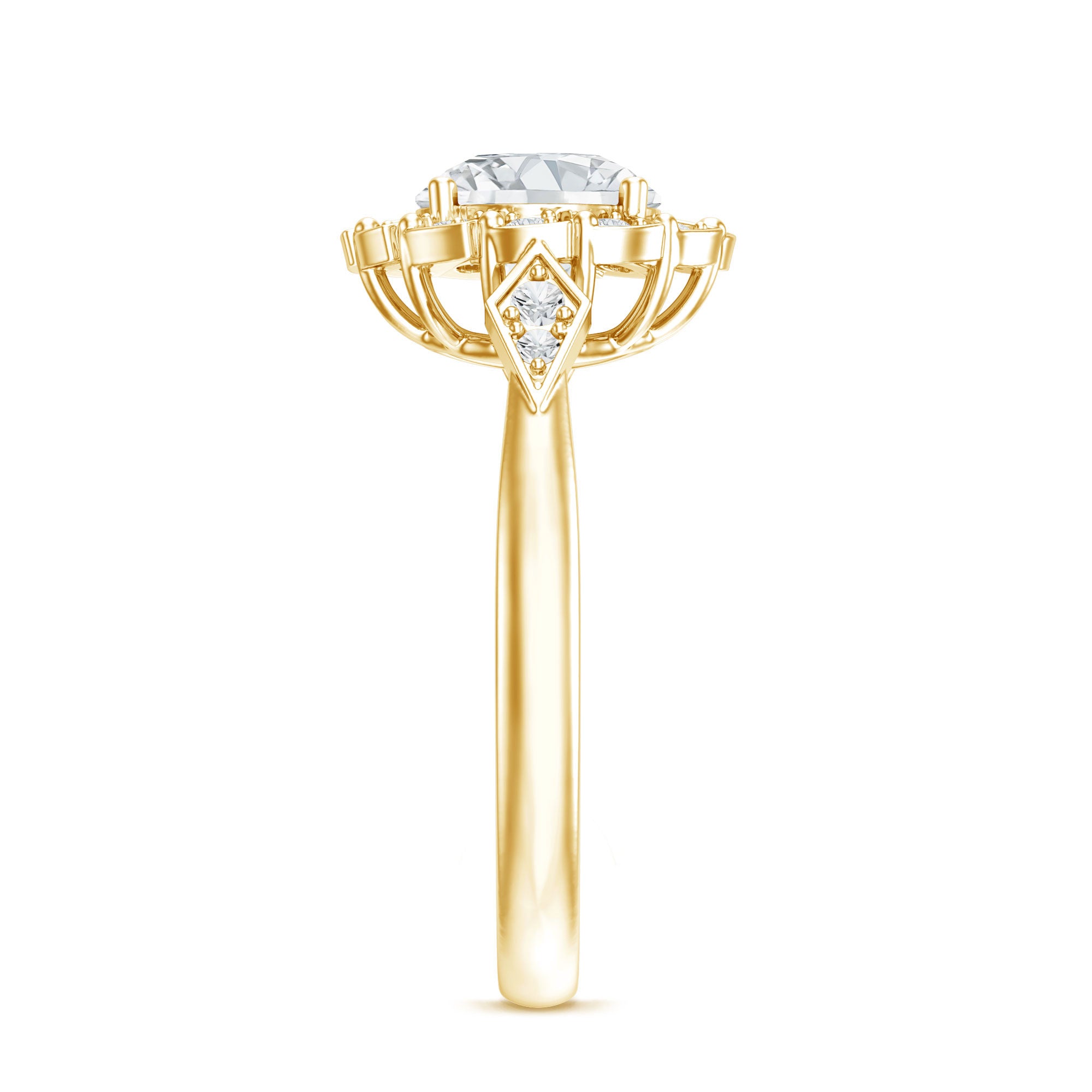 Certified 8 MM Lab Grown Diamond Flower Halo Engagement Ring Lab - ( EF-VS ) - Rosec Jewels