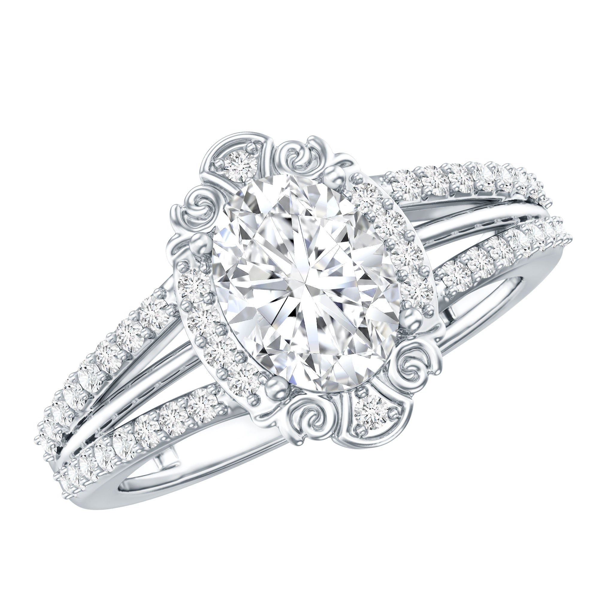 6X8 MM Oval Lab Grown Diamond Vintage Engagement Ring For Women Lab - ( EF-VS ) - Rosec Jewels