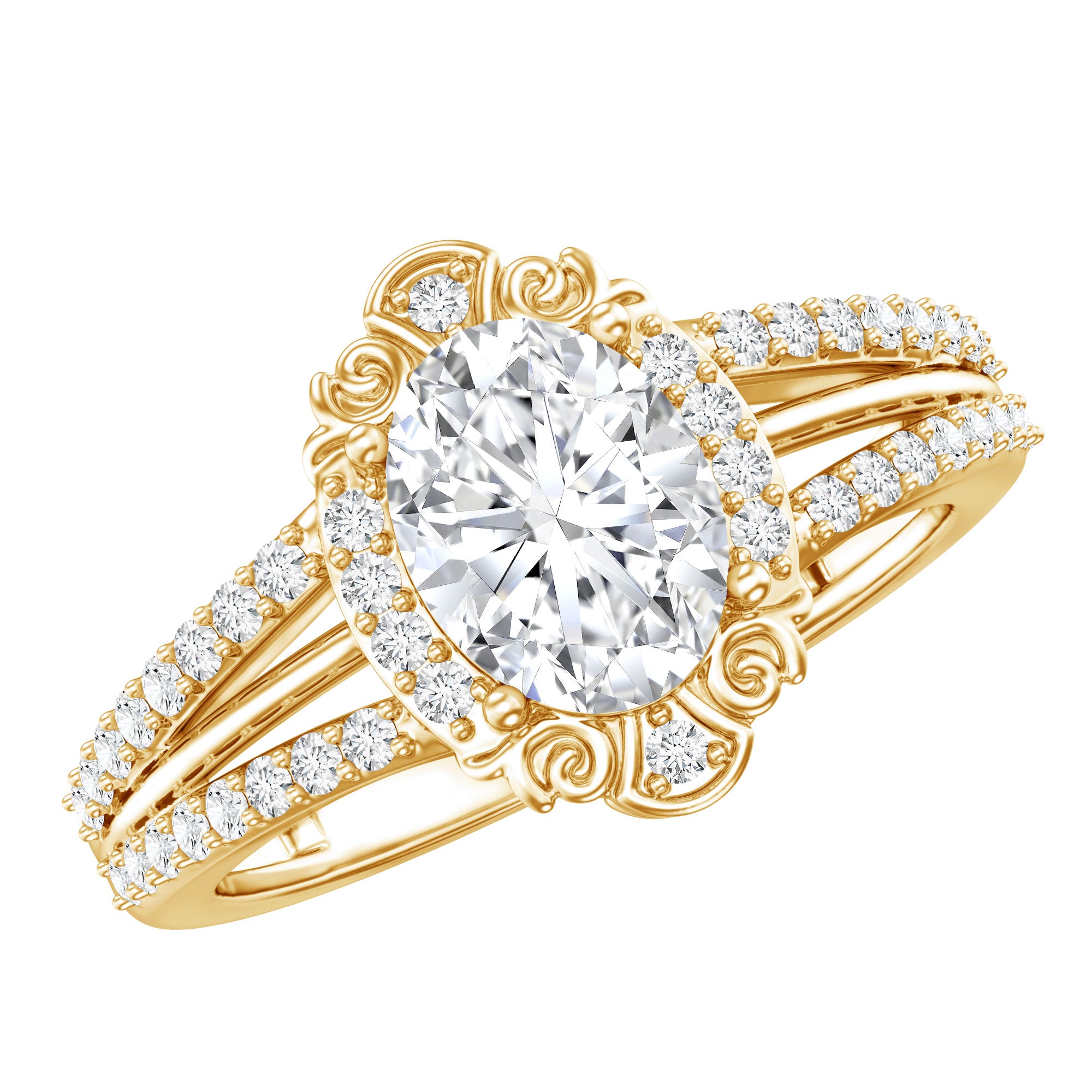 6X8 MM Oval Lab Grown Diamond Vintage Engagement Ring For Women Lab - ( EF-VS ) - Rosec Jewels