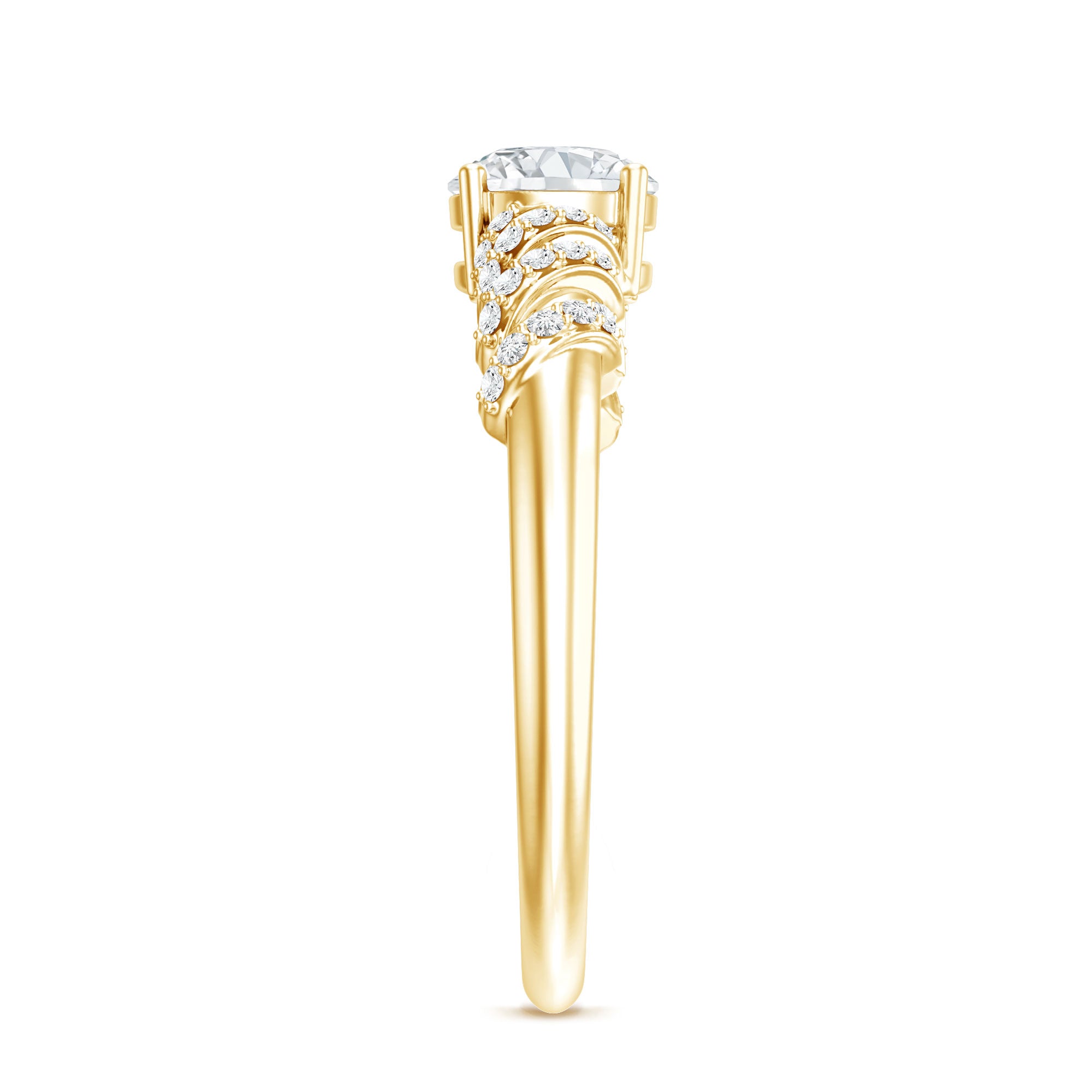 6 MM Lab Grown Diamond Designer Engagement Ring With Side Stones Lab - ( EF-VS ) - Rosec Jewels
