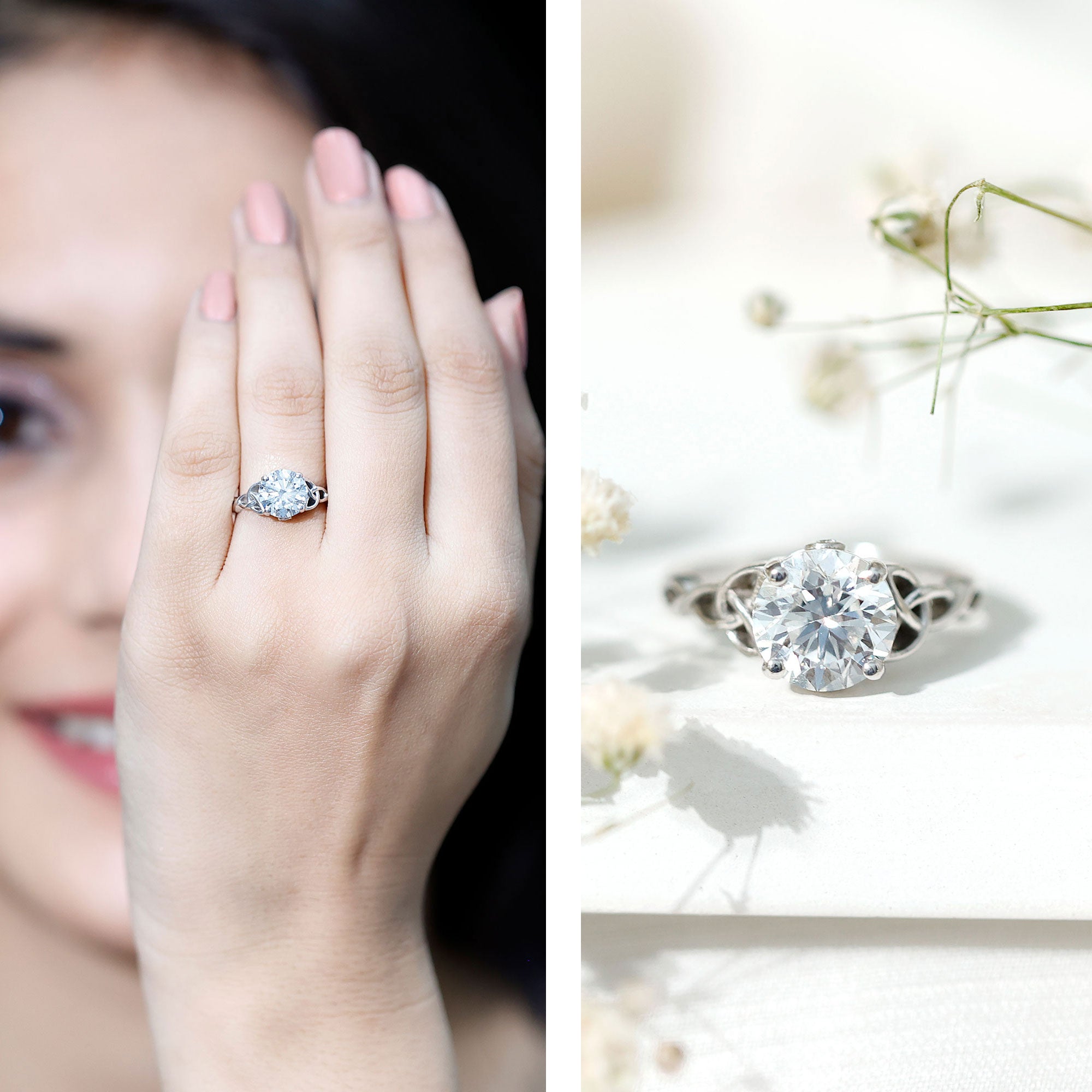 Certified 8 MM Round Lab Grown Diamond Celtic Engagement Ring Lab - ( EF-VS ) - Rosec Jewels