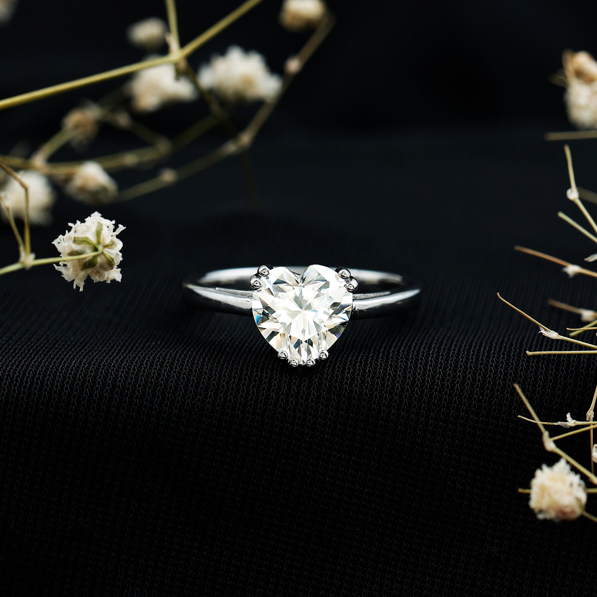 Certified Lab Grown Diamond Heart Engagement Ring 8 MM with Double Prong Lab - ( EF-VS ) - Rosec Jewels