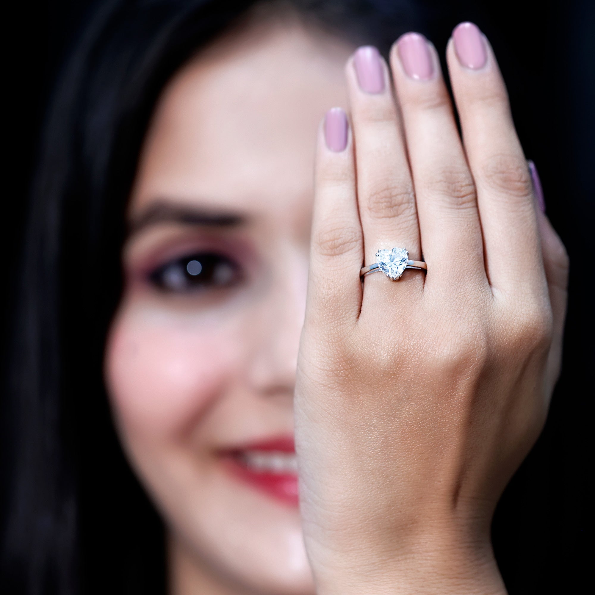 Certified Lab Grown Diamond Heart Engagement Ring 8 MM with Double Prong Lab - ( EF-VS ) - Rosec Jewels