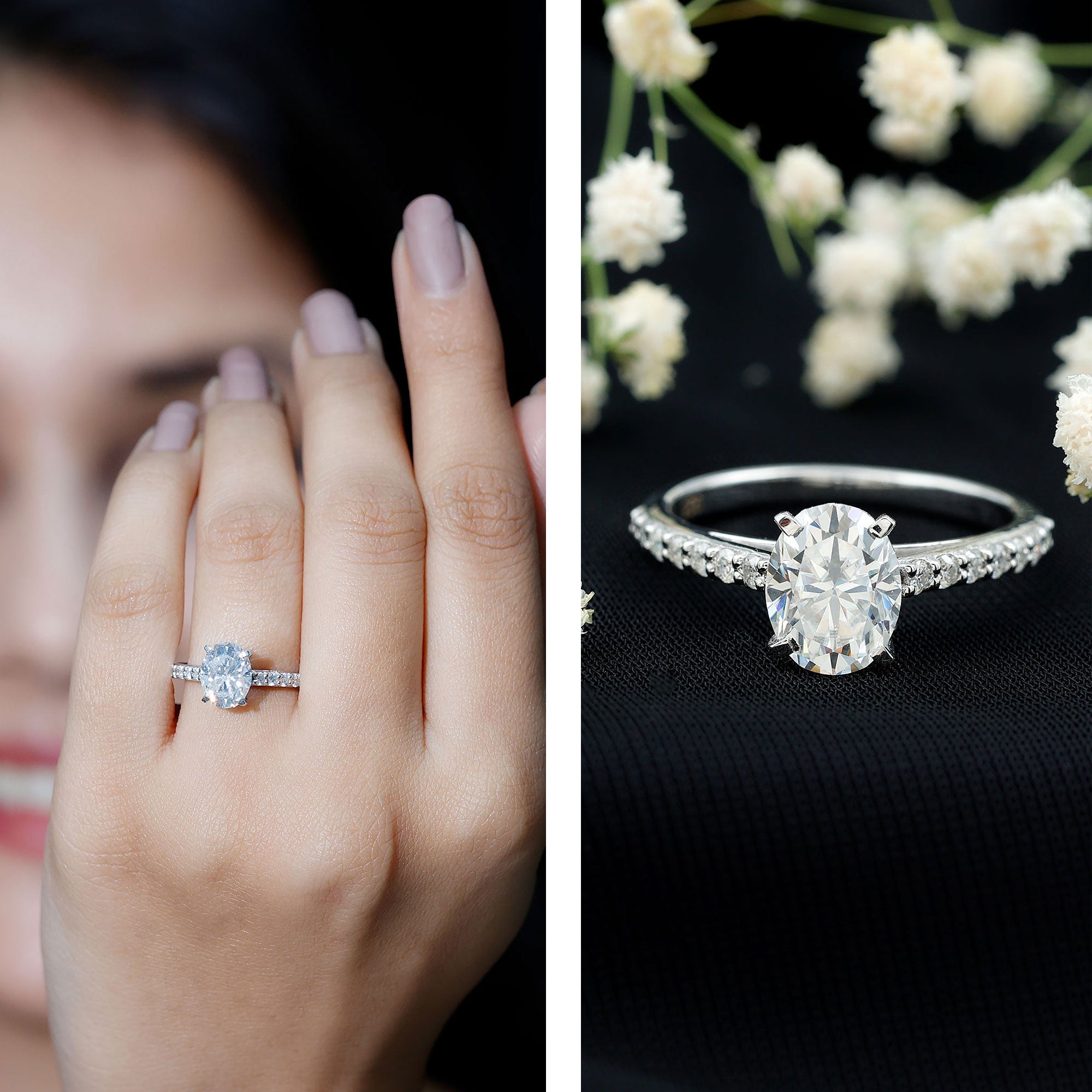 Certified Lab Grown Diamond 2 Carat Engagement Ring With Side Stones Lab - ( EF-VS ) - Rosec Jewels