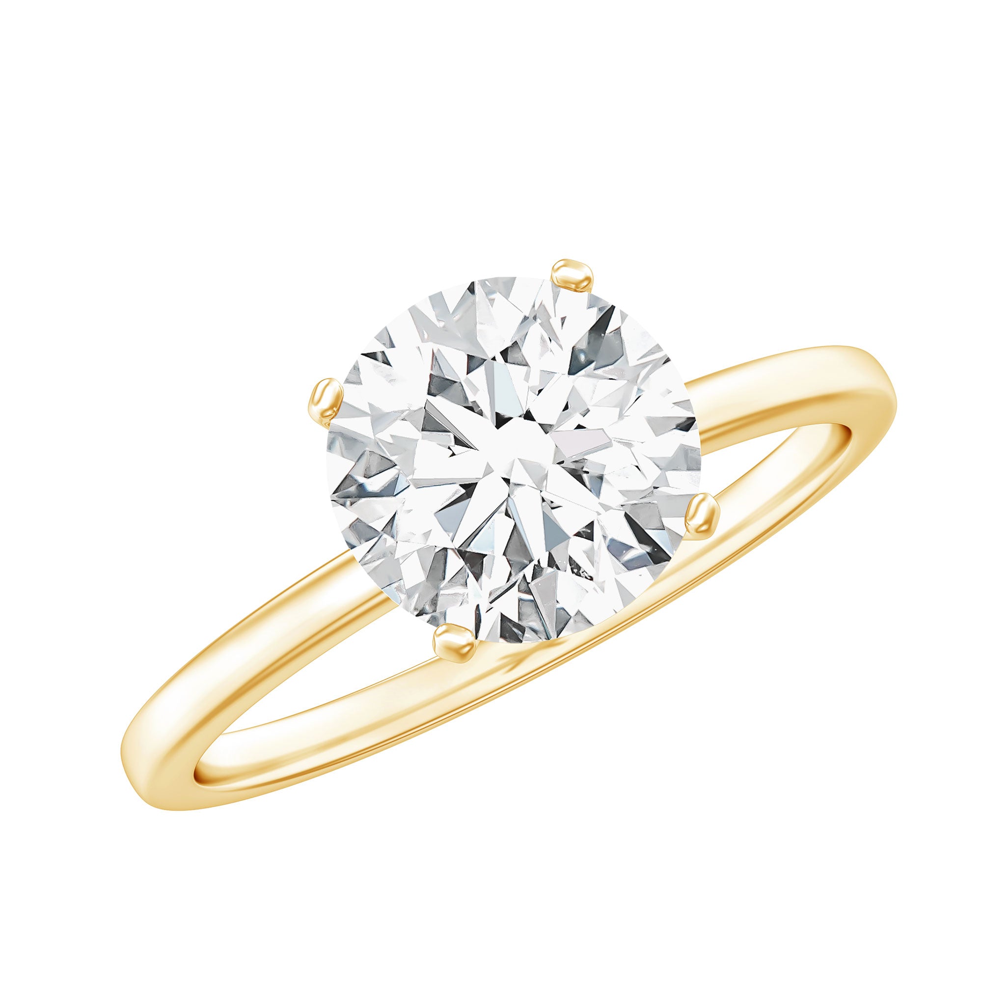 2 Carat Lab Grown Diamond Classic Engagement Ring in Silver Lab - ( EF-VS ) 14K Yellow Gold Plated Silver - Rosec Jewels