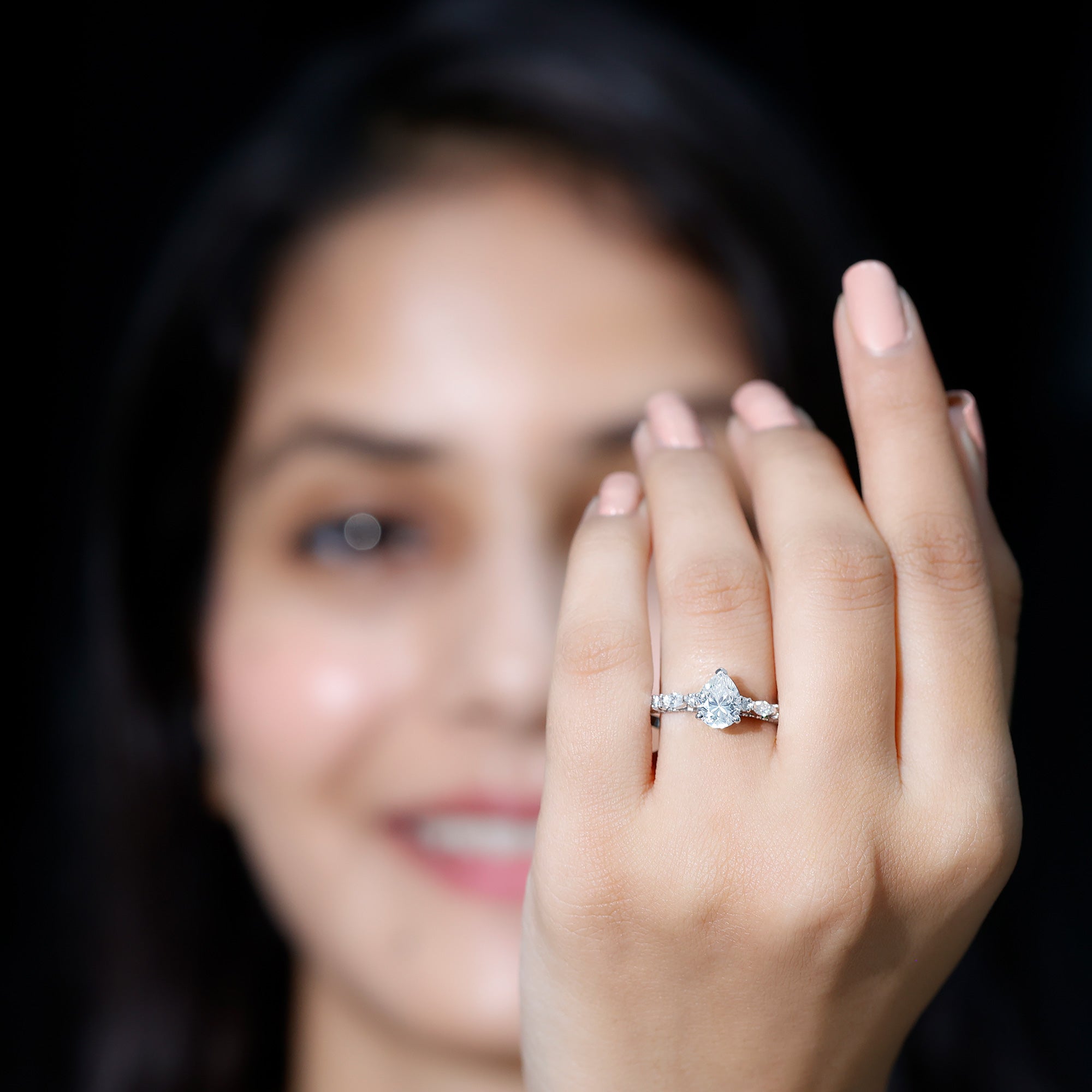 Certified Lab Grown Diamond 6X8 MM Pear Shaped Engagement Ring Lab - ( EF-VS ) - Rosec Jewels