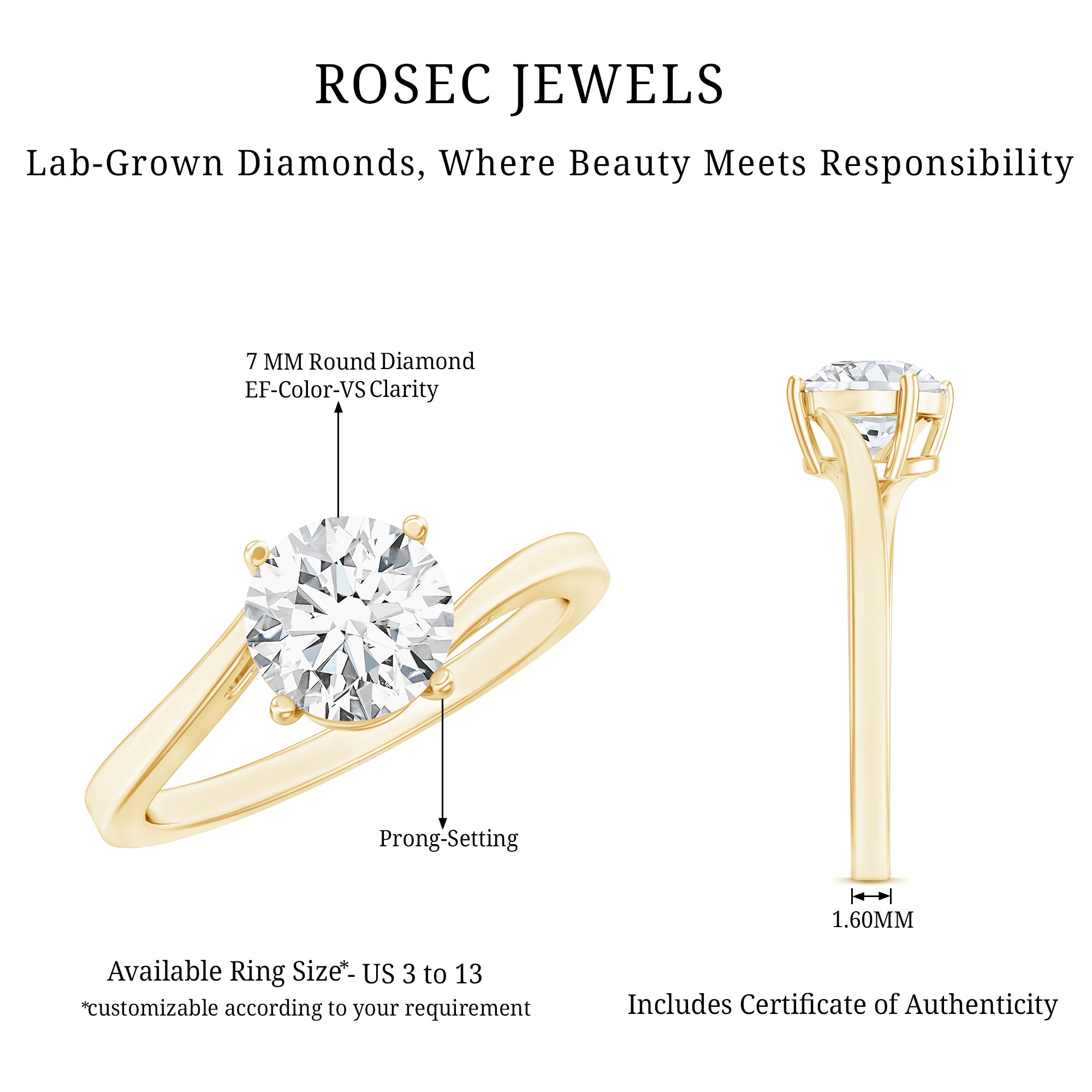 1 Carat Lab Grown Diamond Bypass Engagement Ring Lab - ( EF-VS ) - Rosec Jewels