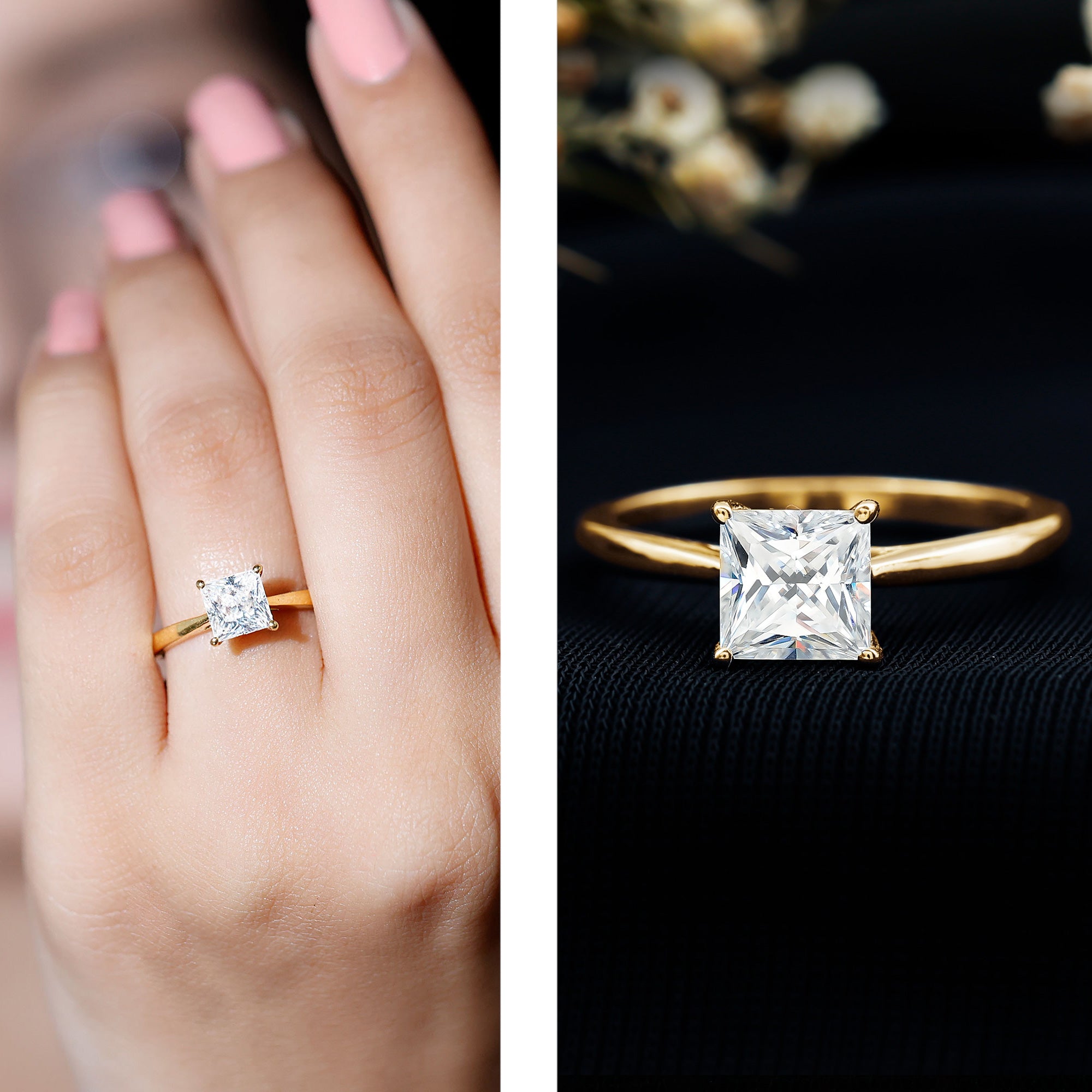 6 MM Princess Cut Lab Grown Diamond Solitaire Engagement Ring For Women Lab - ( EF-VS ) - Rosec Jewels