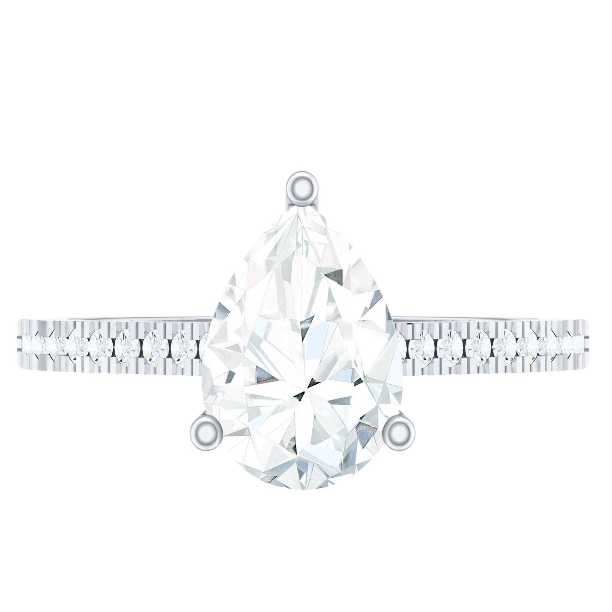 Lab Diamond 6X8 MM Pear Shape Engagement Ring With Side Stones