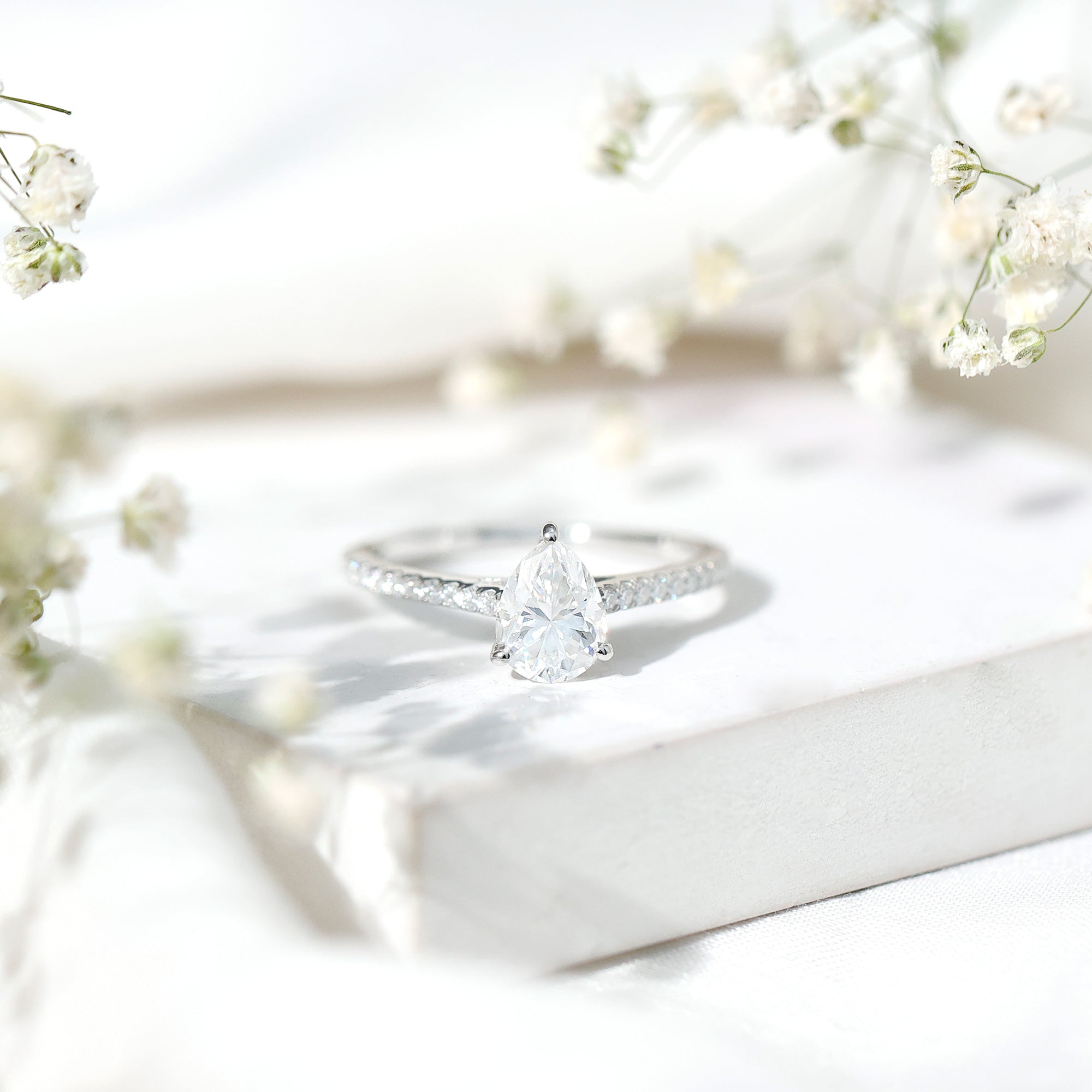 Rosec Jewels-Lab Diamond 6X8 MM Pear Shape Engagement Ring With Side Stones