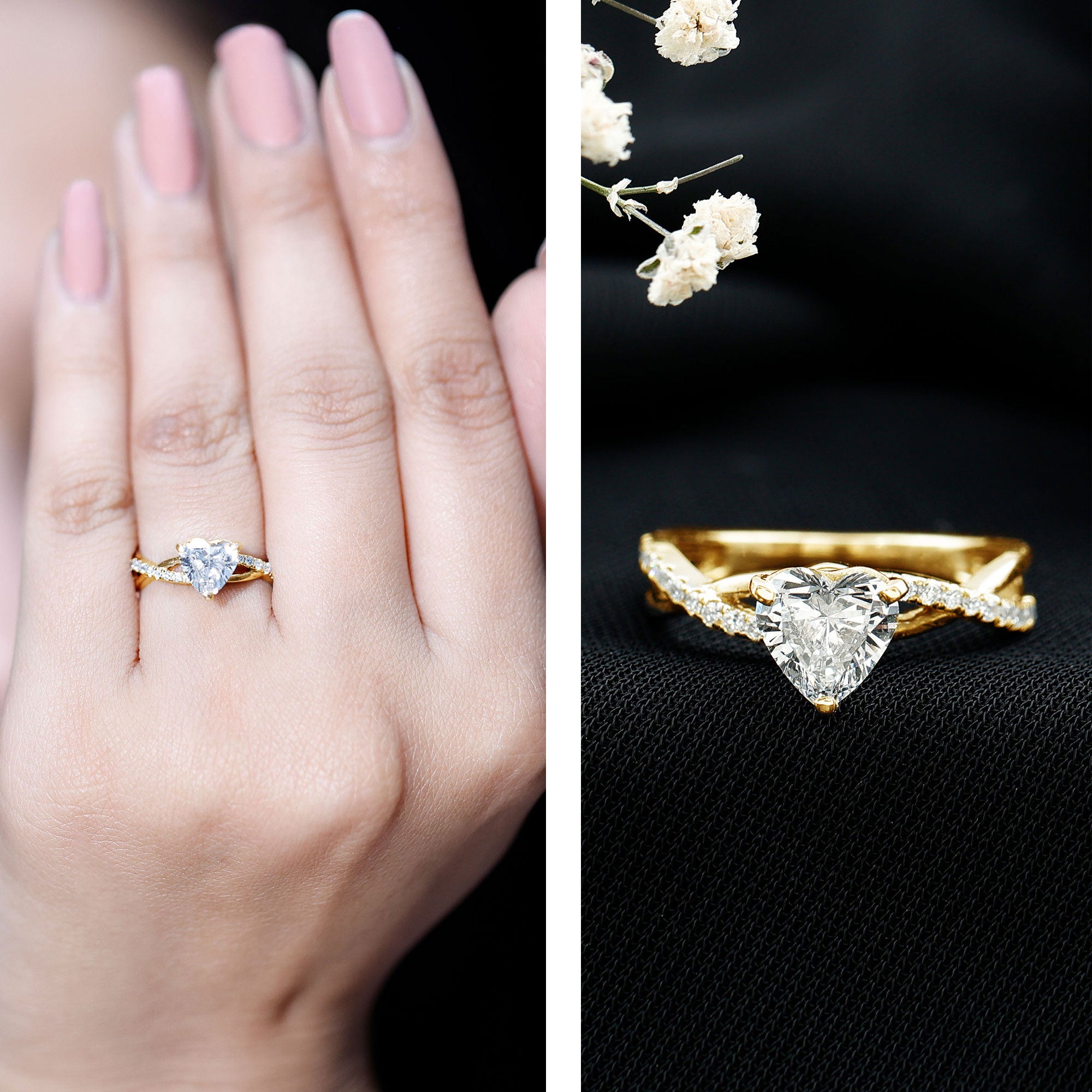 Criss Cross Lab Grown Diamond Heart Engagement Ring Lab - ( EF-VS ) - Rosec Jewels