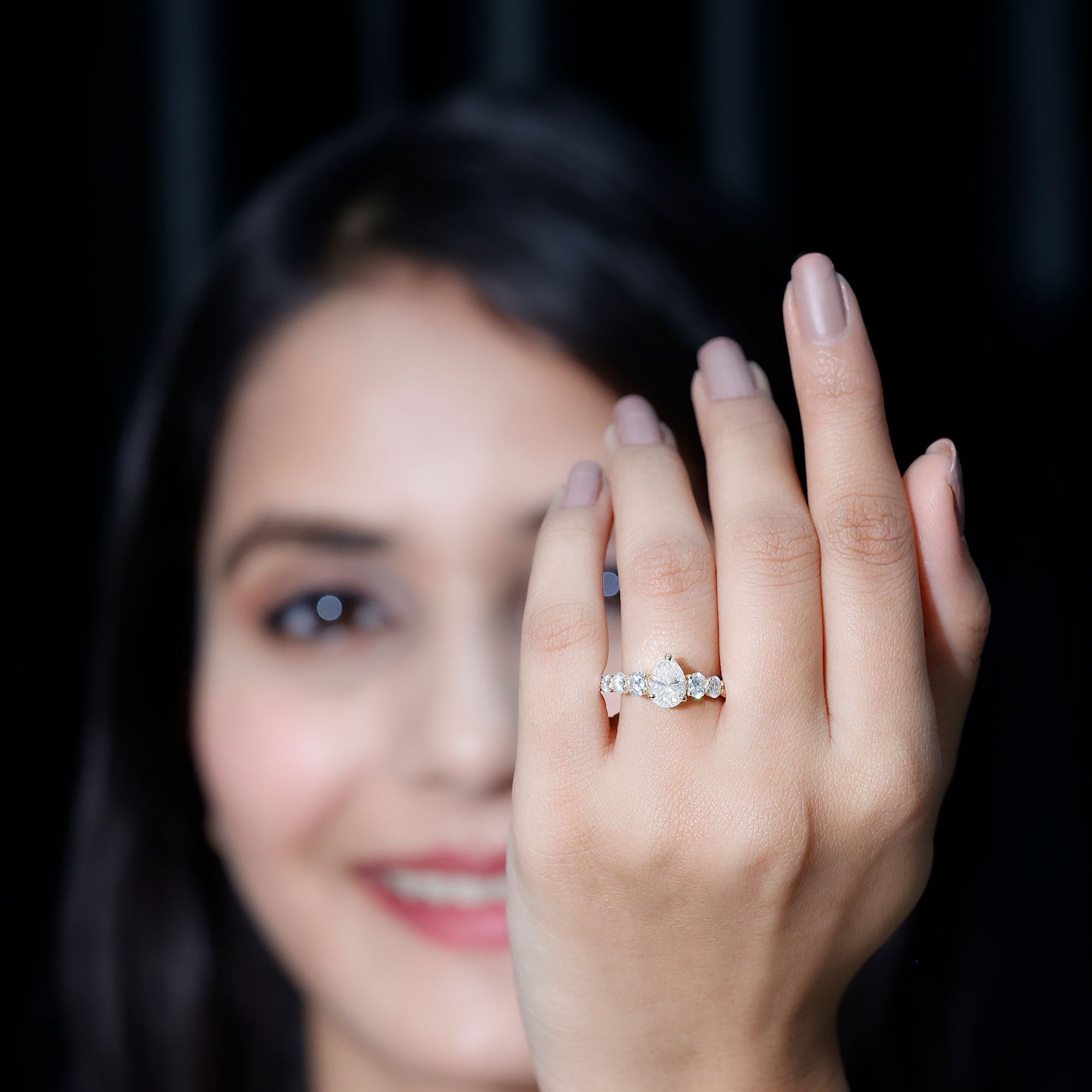 Certified Diamond Teardrop Engagement Ring with Sides Stones Lab - ( EF-VS ) - Rosec Jewels
