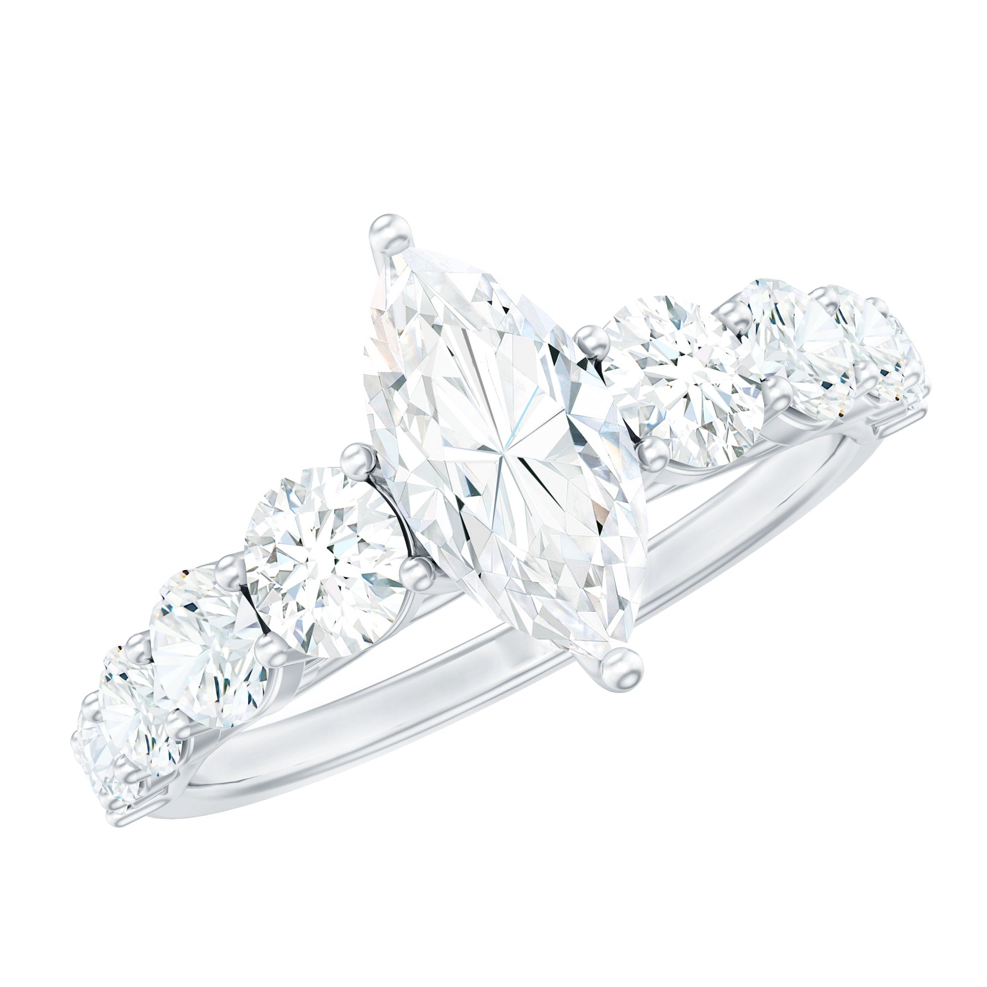 Lab Created Diamond Marquise Engagement Ring With Side Stones