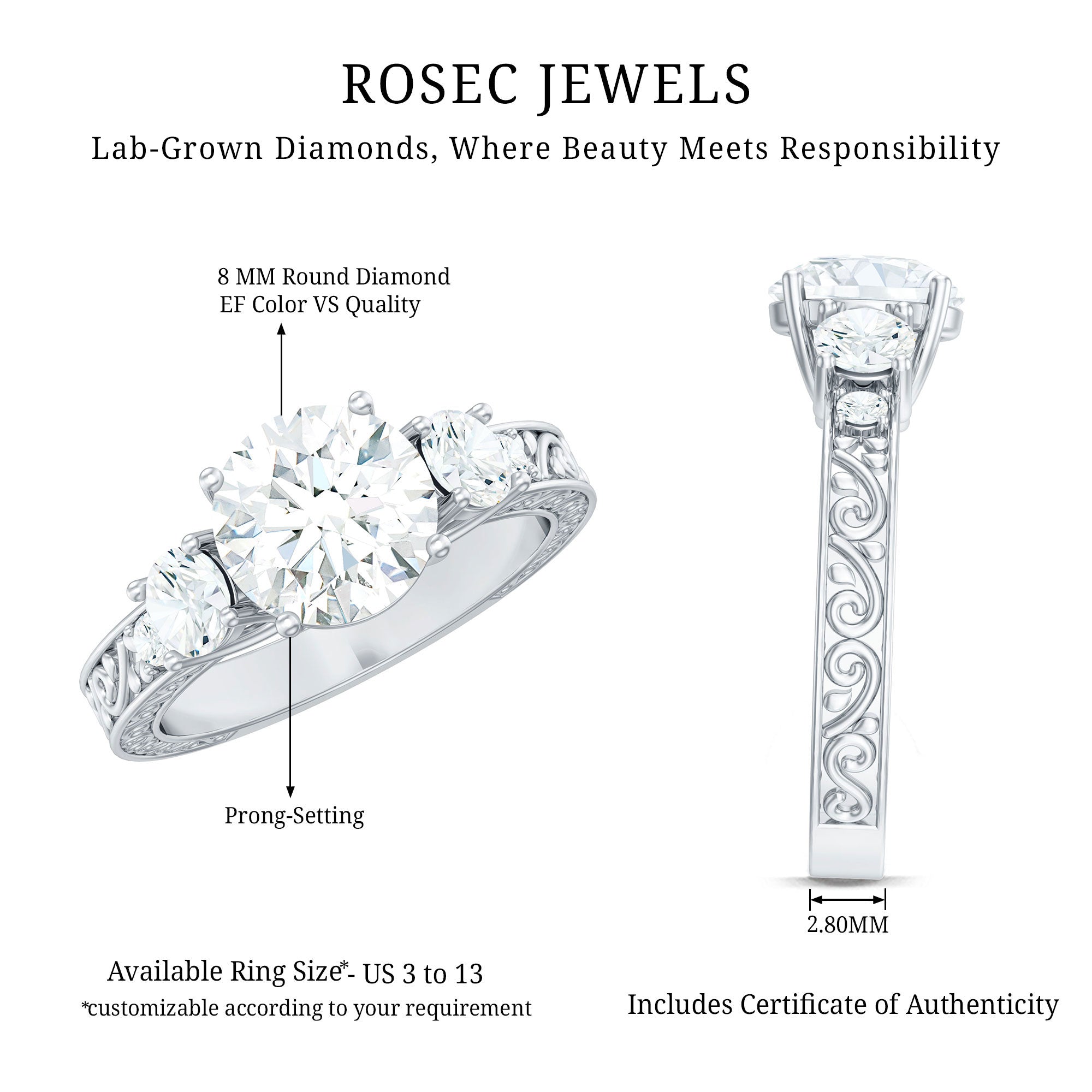 Rosec Jewels-Lab Grown Diamond Vintage Style Engagement Ring