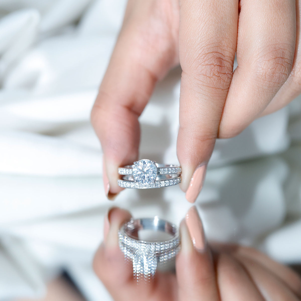 Certified 2 Carat Lab Grown Diamond Engagement Ring With Wedding Band Lab - ( EF-VS ) - Rosec Jewels
