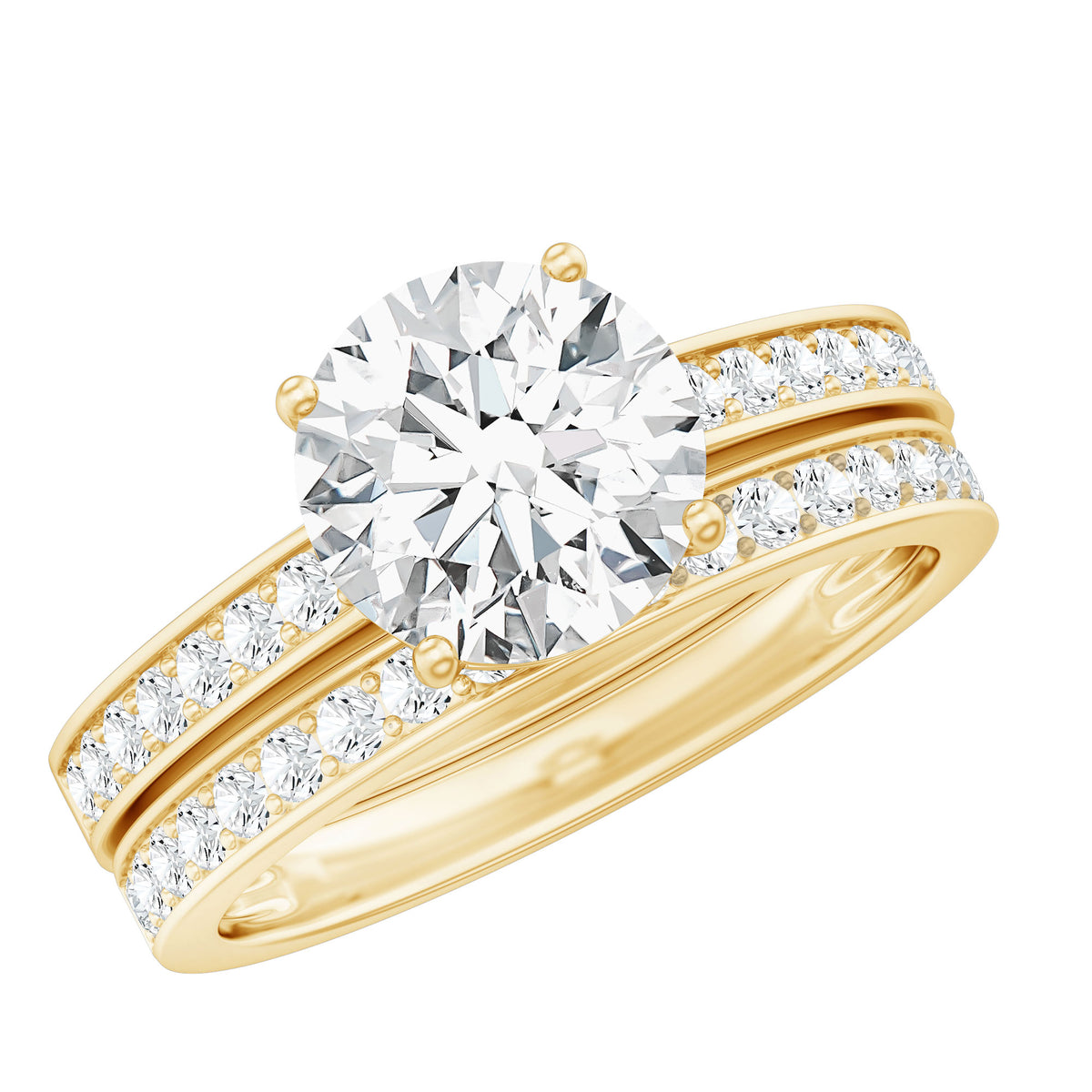 Certified 2 Carat Lab Grown Diamond Engagement Ring With Wedding Band Lab - ( EF-VS ) - Rosec Jewels