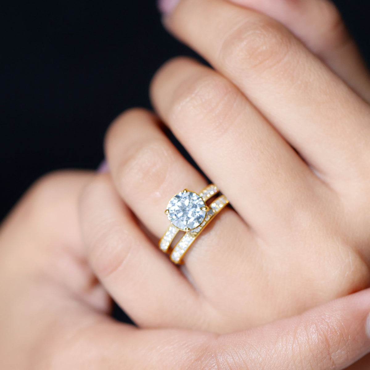 Certified 2 Carat Lab Grown Diamond Engagement Ring With Wedding Band Lab - ( EF-VS ) - Rosec Jewels