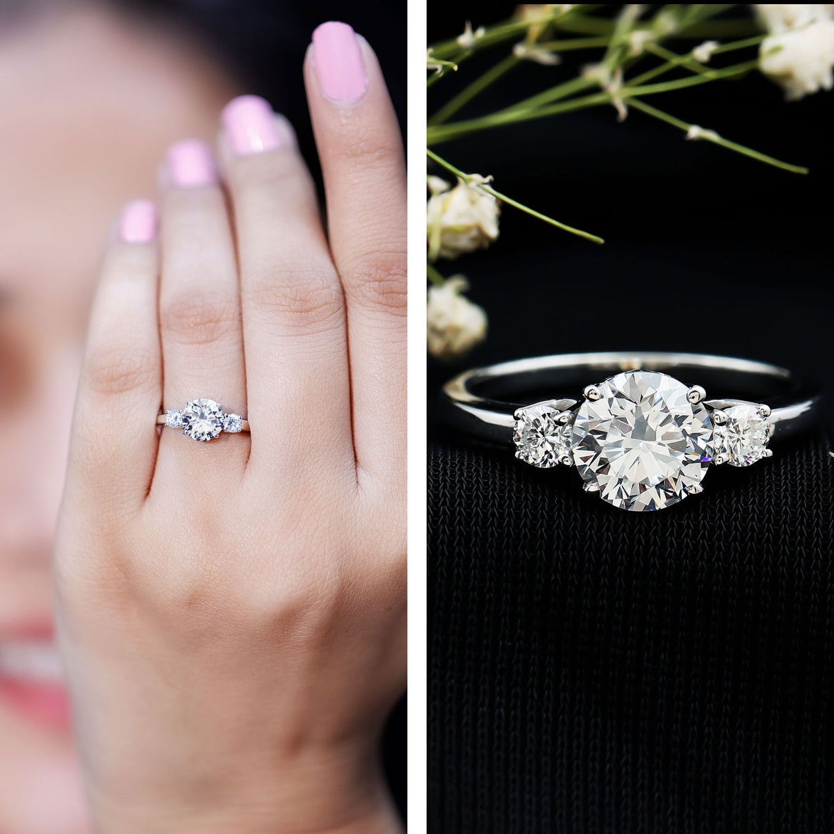 1.2 Carat Lab Grown Diamond 3 Stone Engagement Ring for Women Lab - ( EF-VS ) - Rosec Jewels