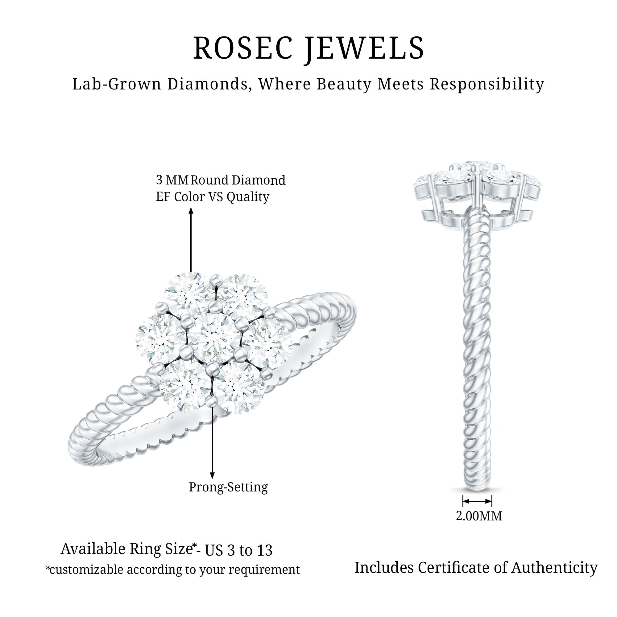 Rosec Jewels-Lab Created Diamond Flower Engagement Ring for Her