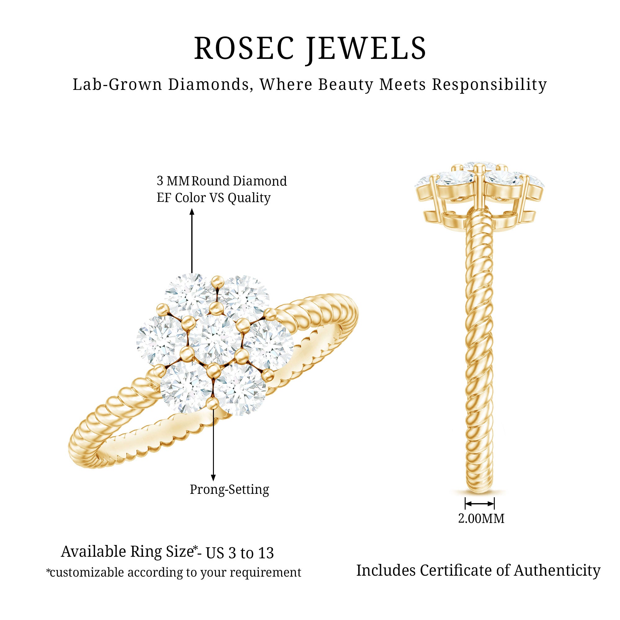 Rosec Jewels-Lab Created Diamond Flower Engagement Ring for Her