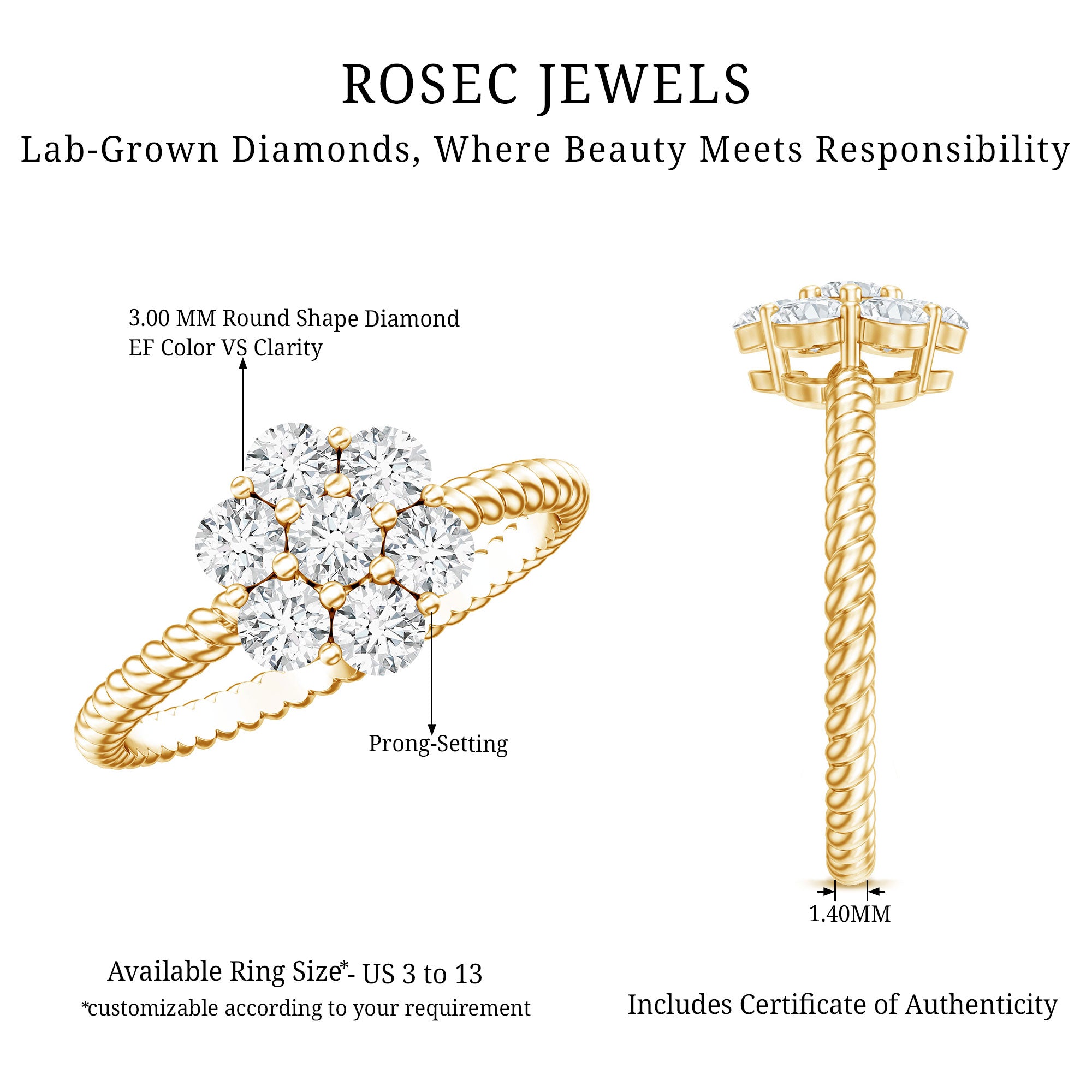 Lab Created Diamond Flower Engagement Ring for Her Lab - ( EF-VS ) - Rosec Jewels