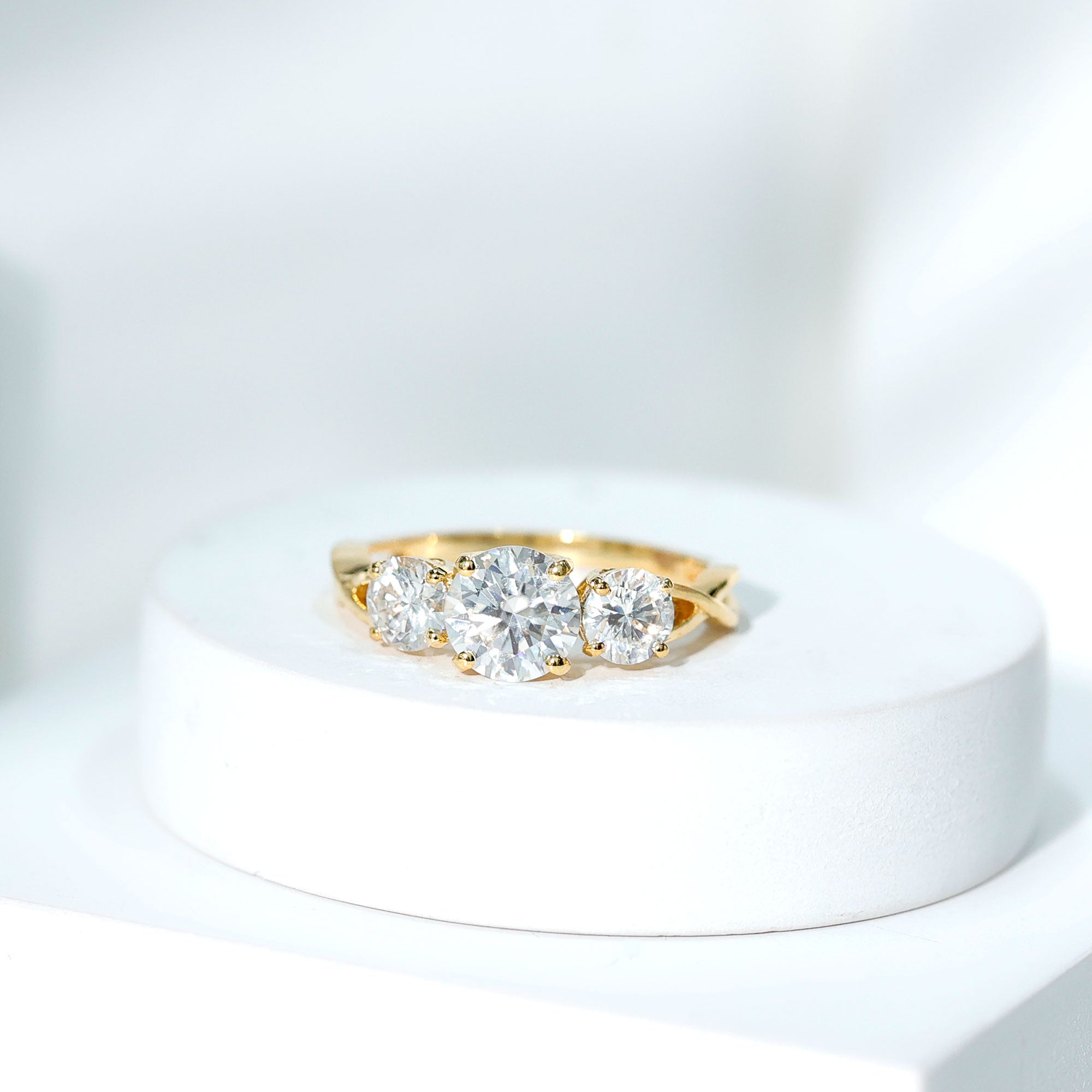 Rosec Jewels-Lab Grown Diamond Three Stone Engagement Ring with Crossover Shank