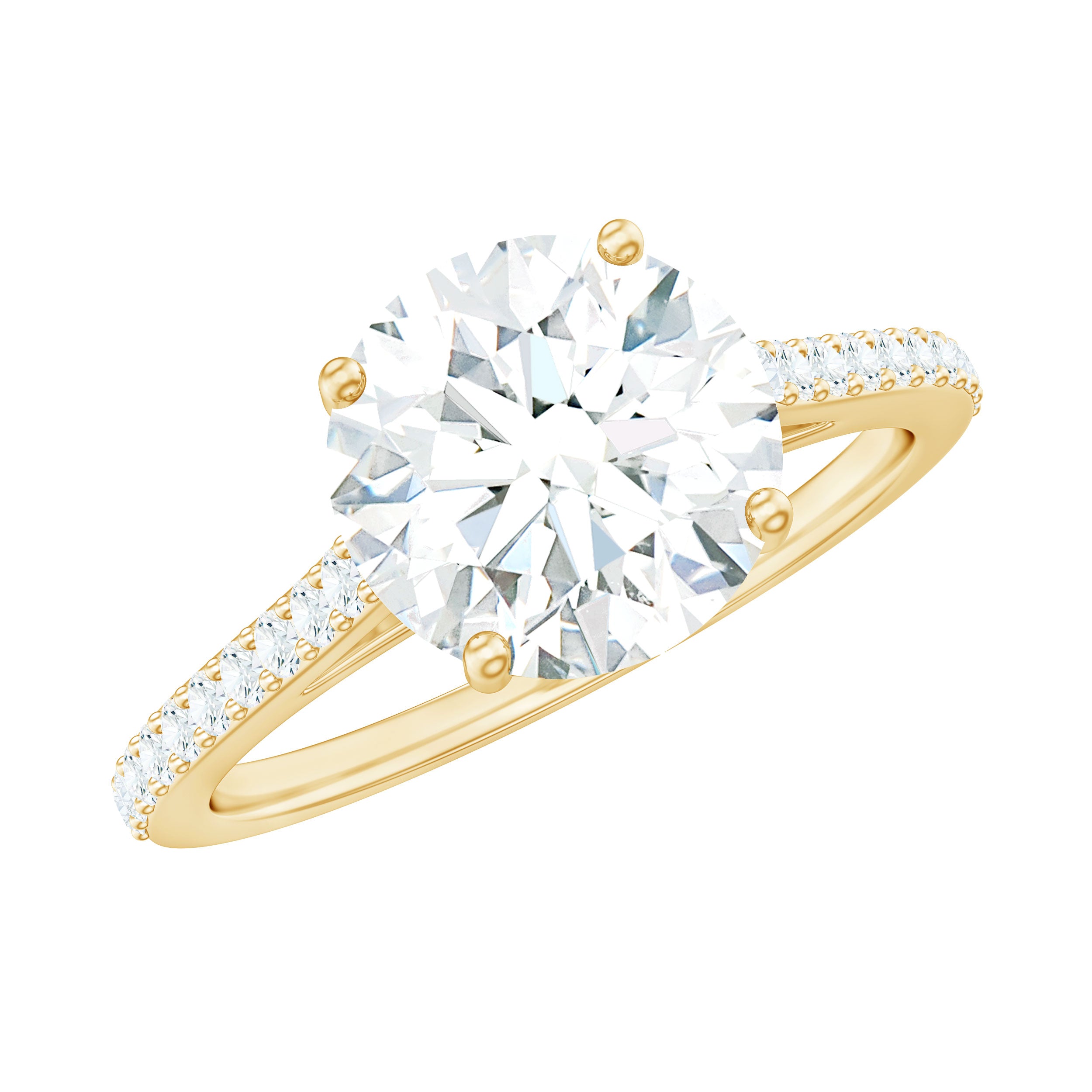 Rosec Jewels-Solitaire Lab Grown Diamond Ring with Side Stones for Women