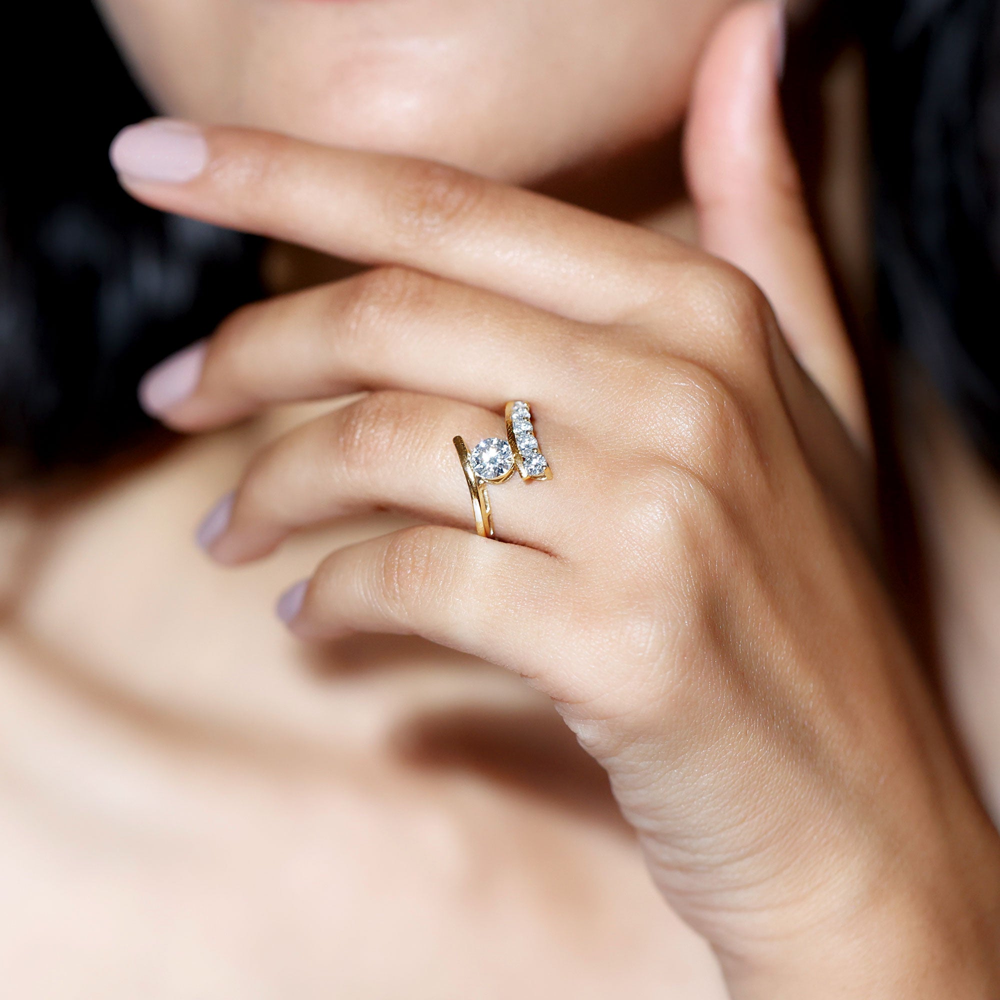 Certified Lab Grown Diamond Bypass Engagement Ring for Women Lab - ( EF-VS ) - Rosec Jewels