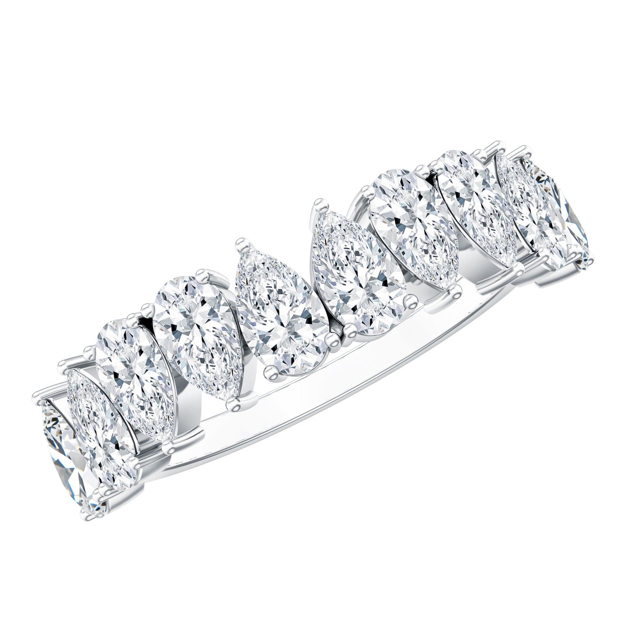 Pear Cut Lab Created Diamond Half Eternity Wedding Band