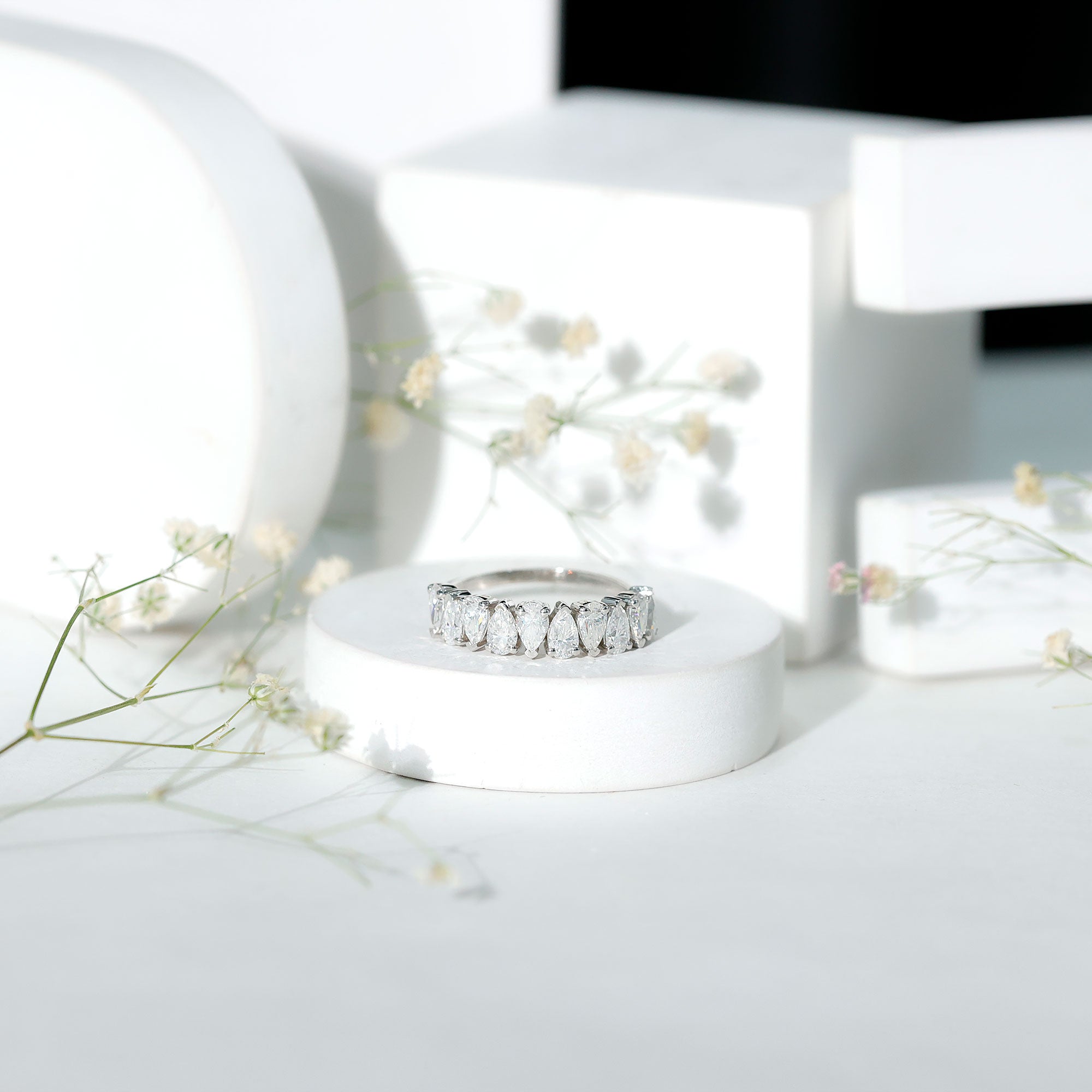 Rosec Jewels-Pear Cut Lab Created Diamond Half Eternity Wedding Band