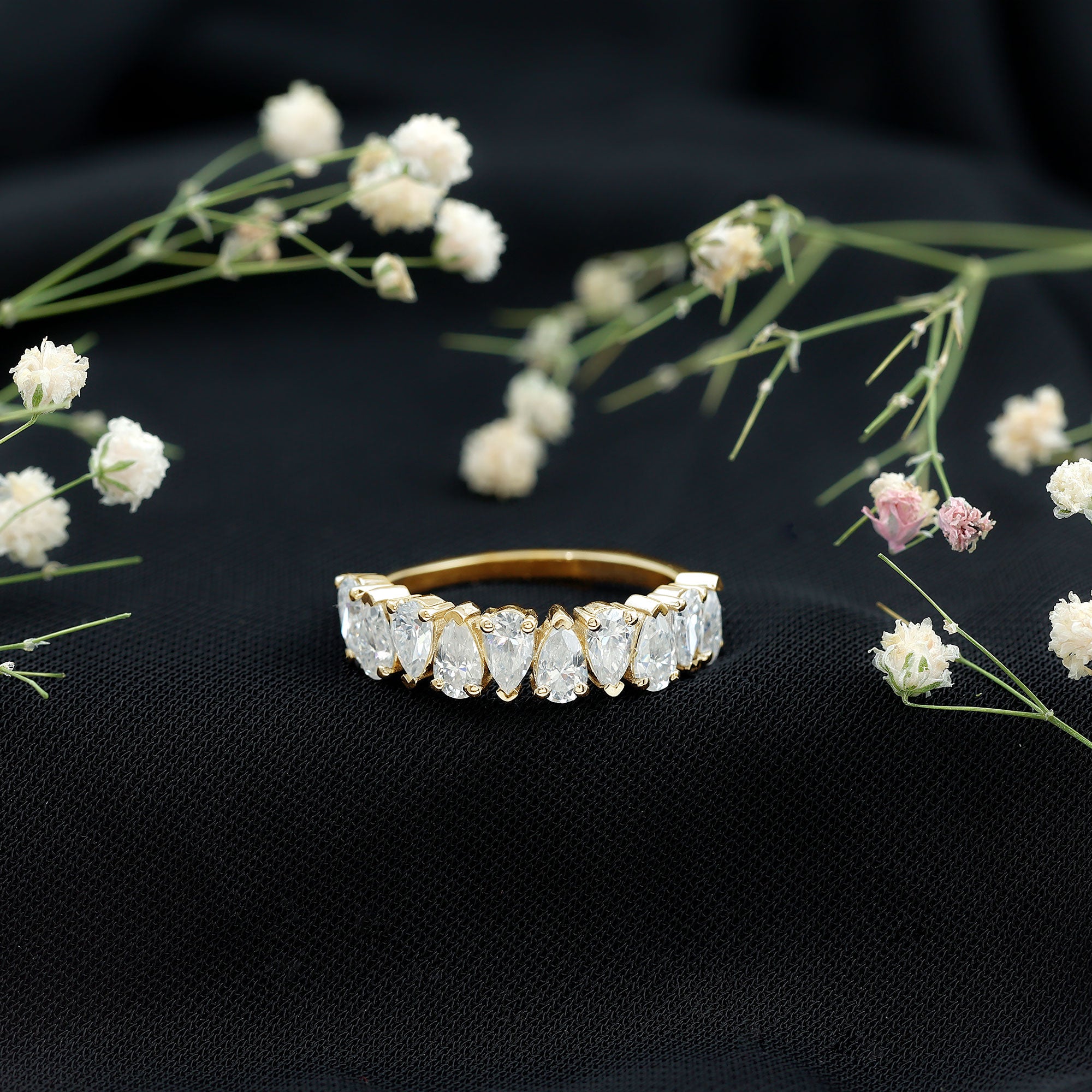 Rosec Jewels-Pear Cut Lab Created Diamond Half Eternity Wedding Band