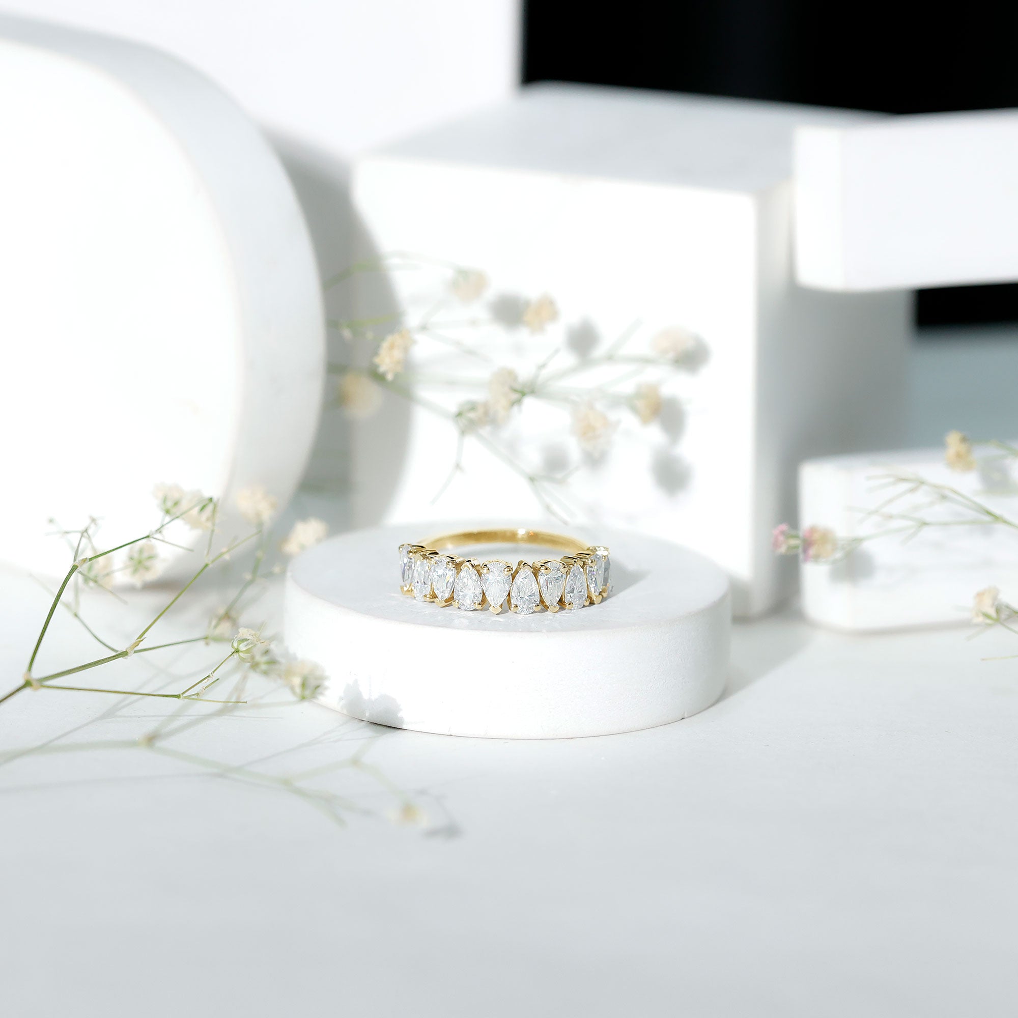 Rosec Jewels-Pear Cut Lab Created Diamond Half Eternity Wedding Band