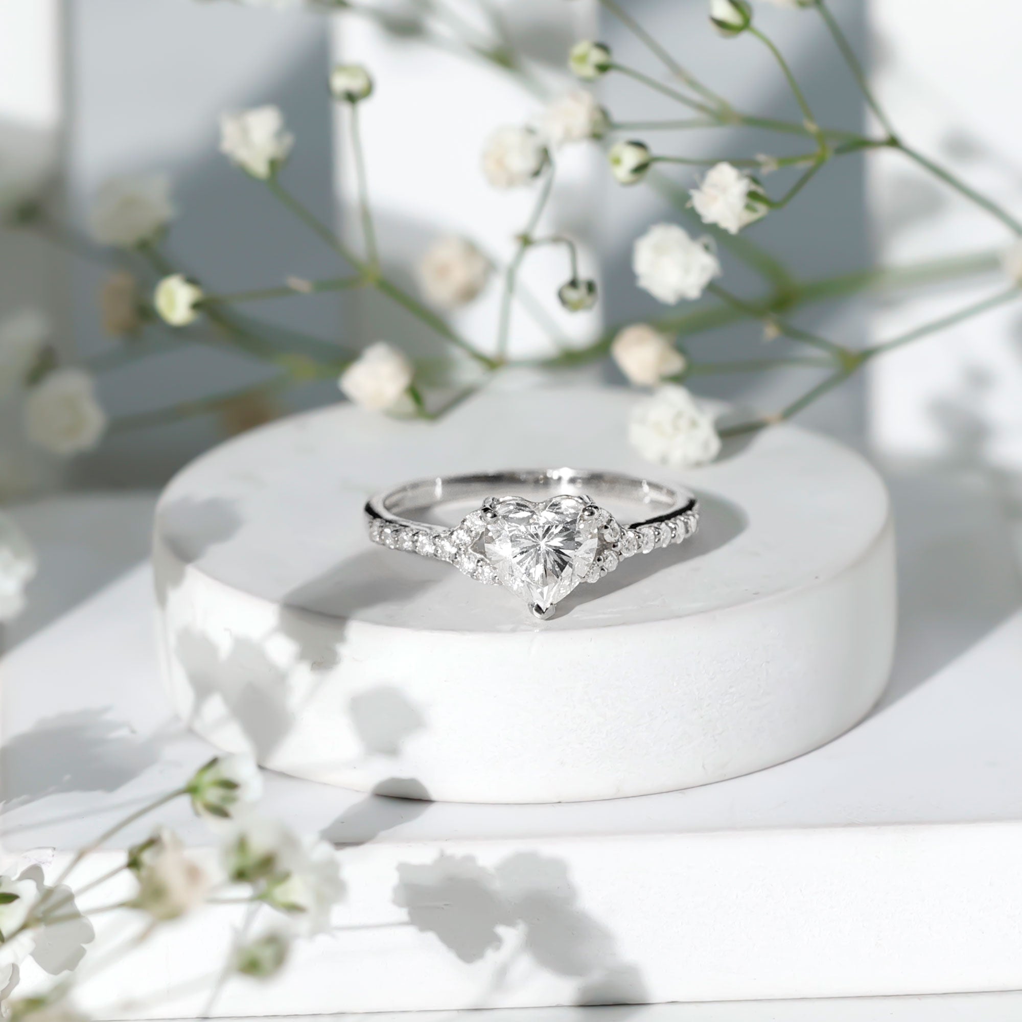 Certified 7mm Diamond Heart Solitaire Ring For Her Lab - ( EF-VS ) - Rosec Jewels