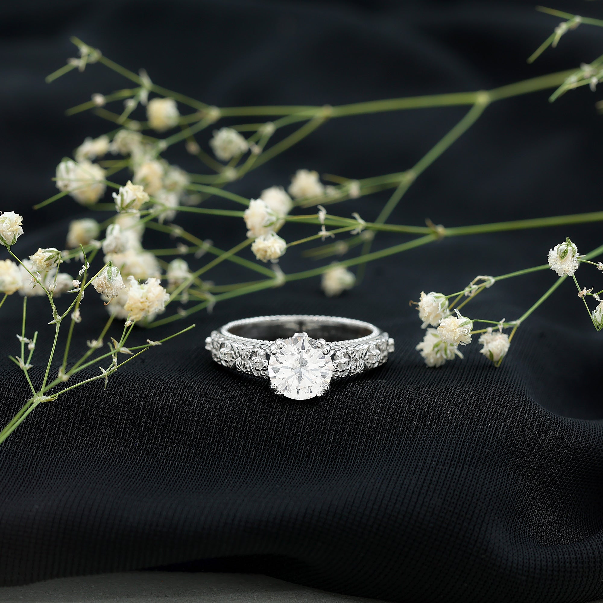 Lab Grown Diamond Antique Looking Engagement Ring Lab - ( EF-VS ) - Rosec Jewels