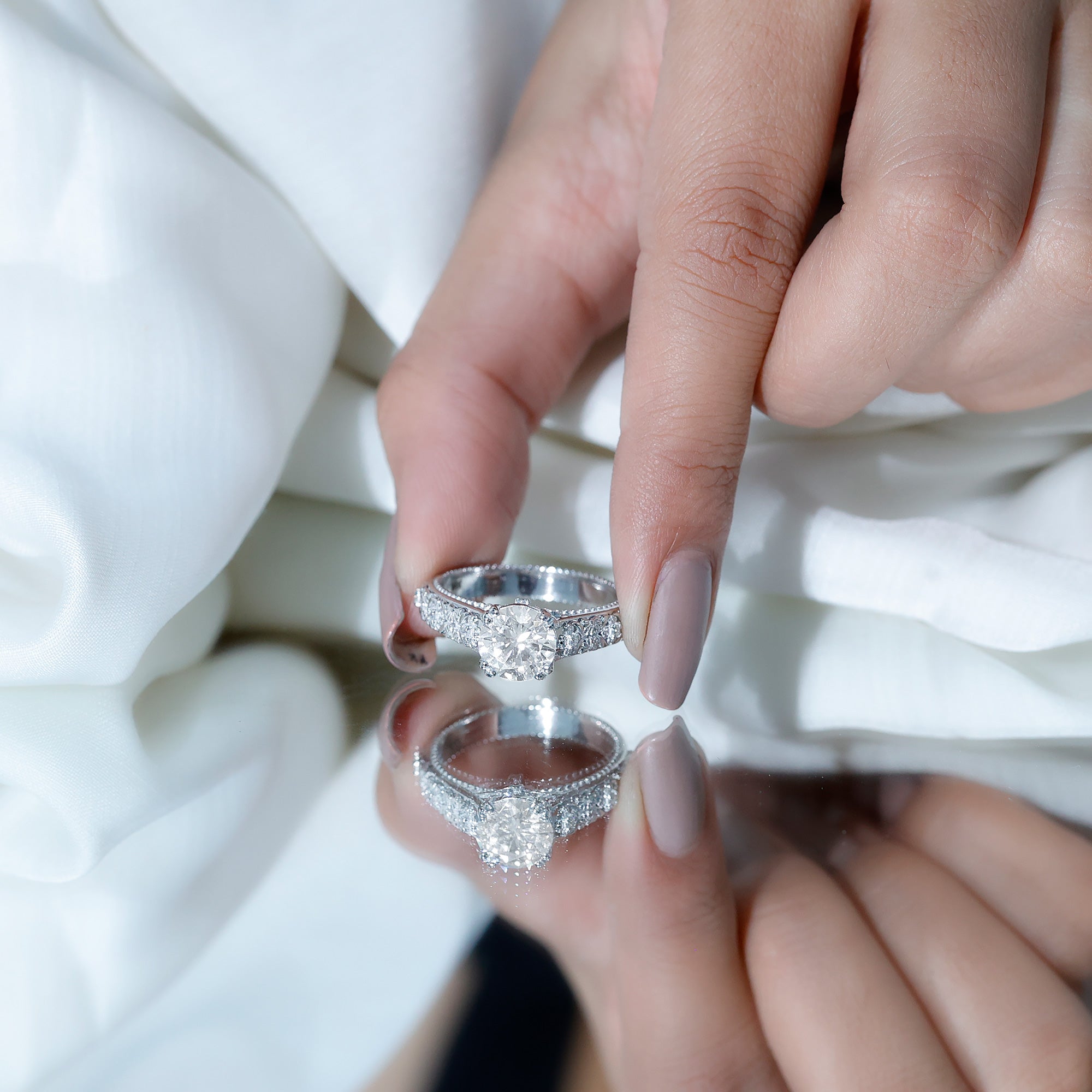 Lab Grown Diamond Antique Looking Engagement Ring Lab - ( EF-VS ) - Rosec Jewels