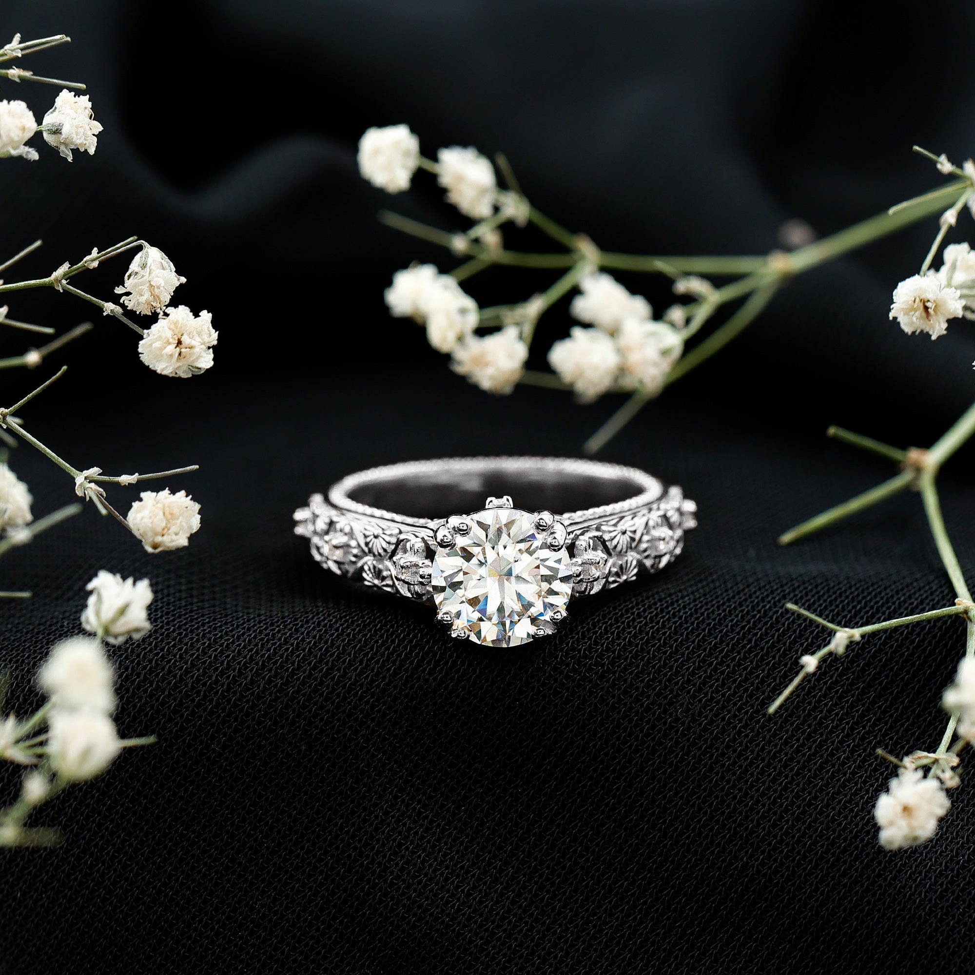 Lab Grown Diamond Antique Looking Engagement Ring Lab - ( EF-VS ) - Rosec Jewels