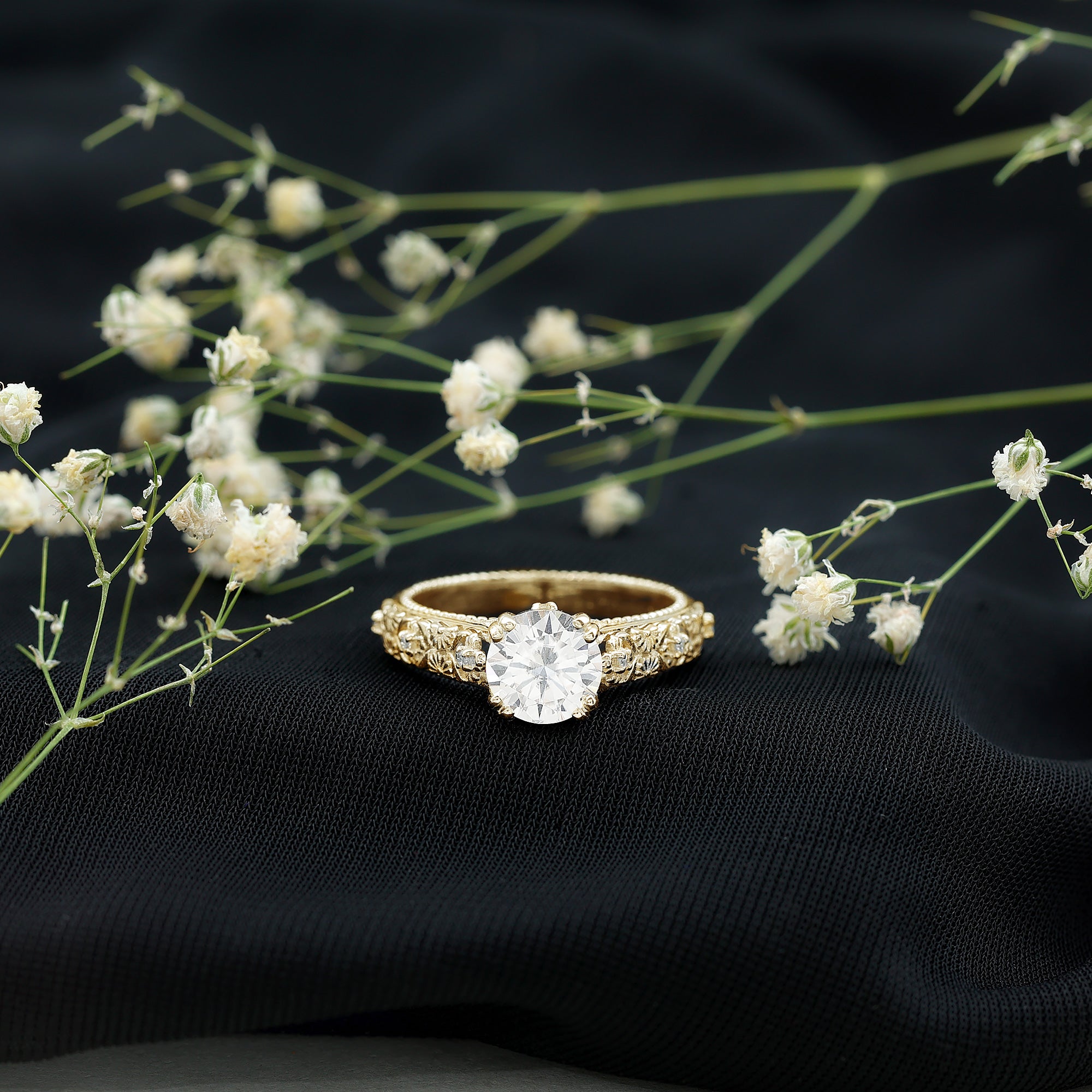 Lab Grown Diamond Antique Looking Engagement Ring Lab - ( EF-VS ) - Rosec Jewels