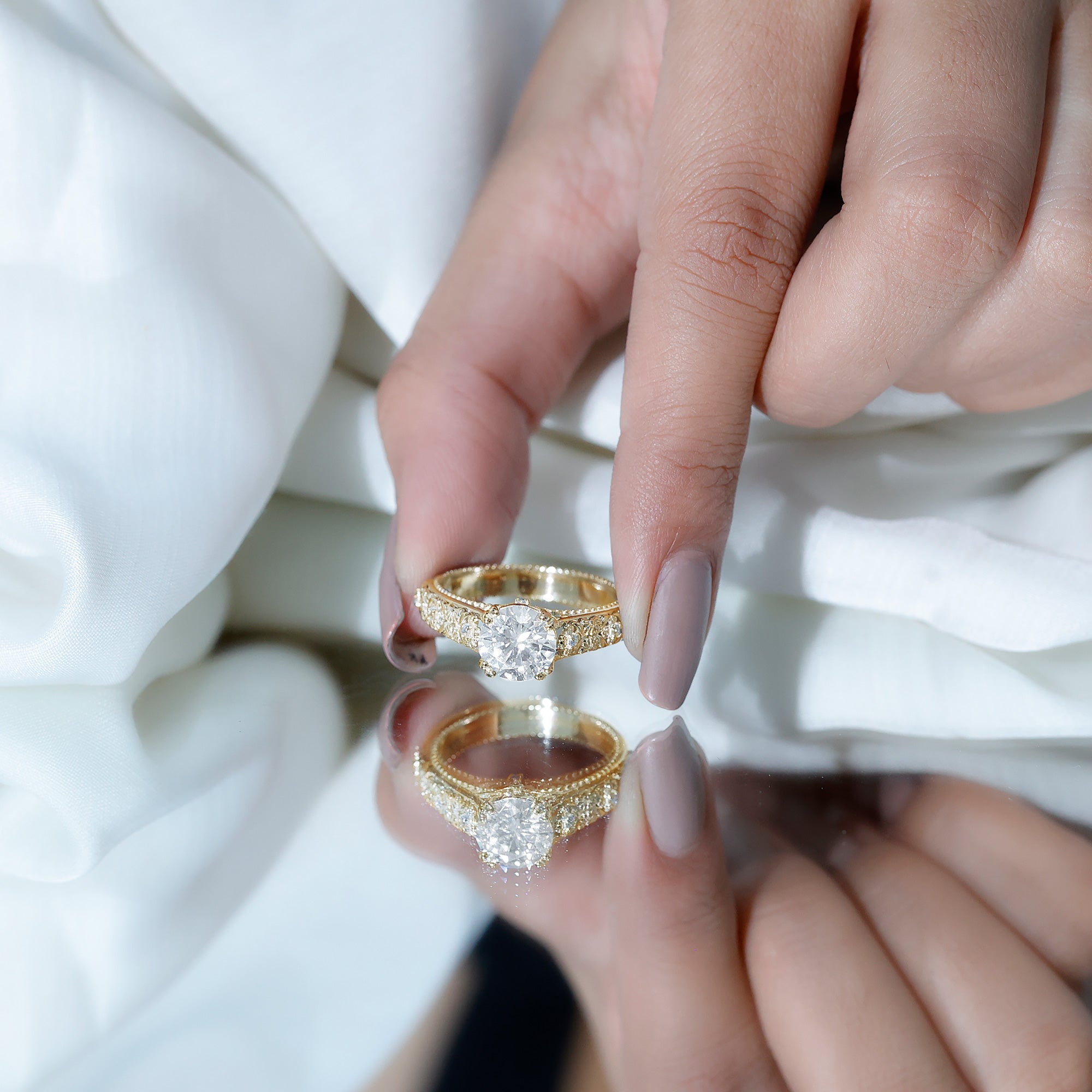 Lab Grown Diamond Antique Looking Engagement Ring Lab - ( EF-VS ) - Rosec Jewels