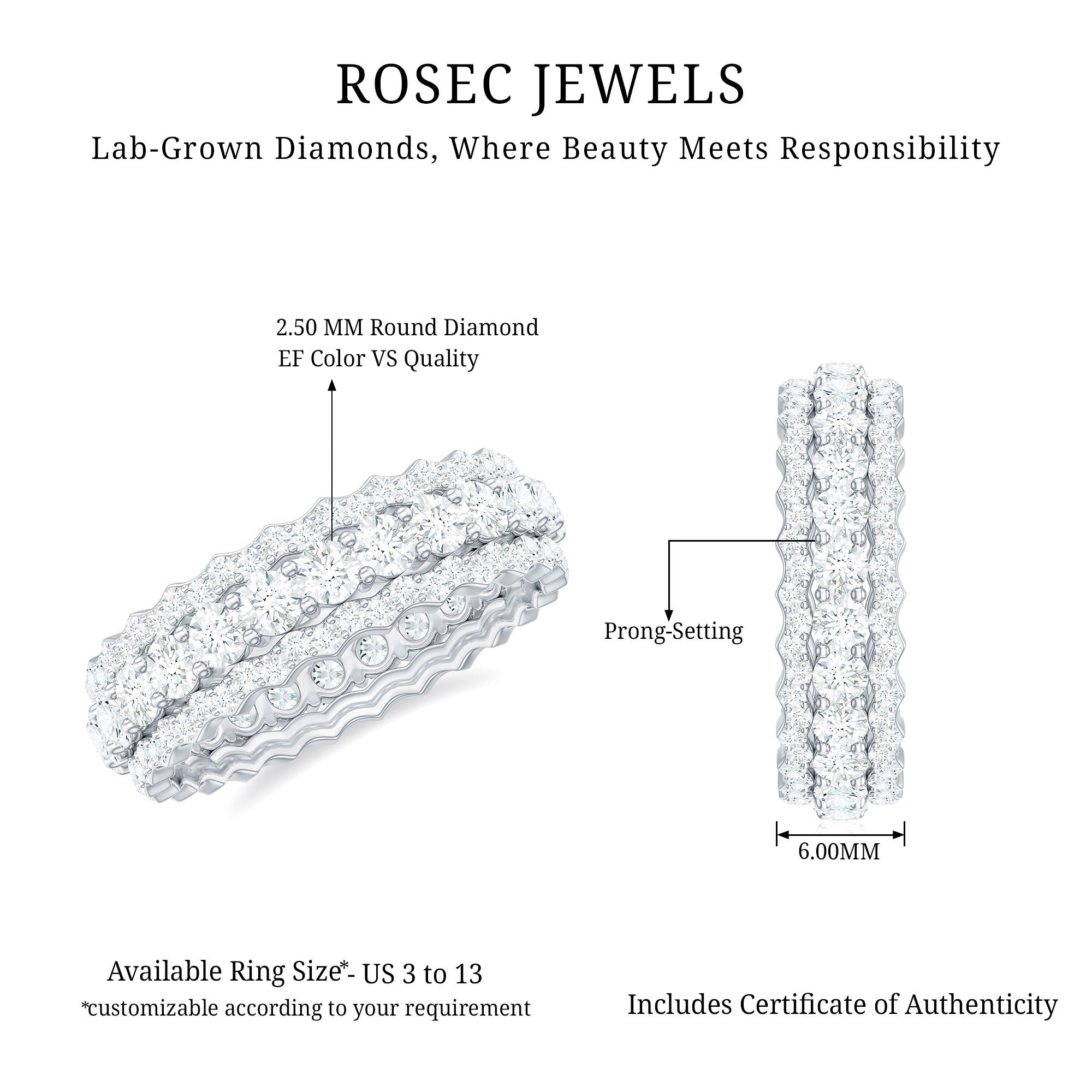 Rosec Jewels-Certified Lab Grown Diamond Eternity Wedding Band for Her